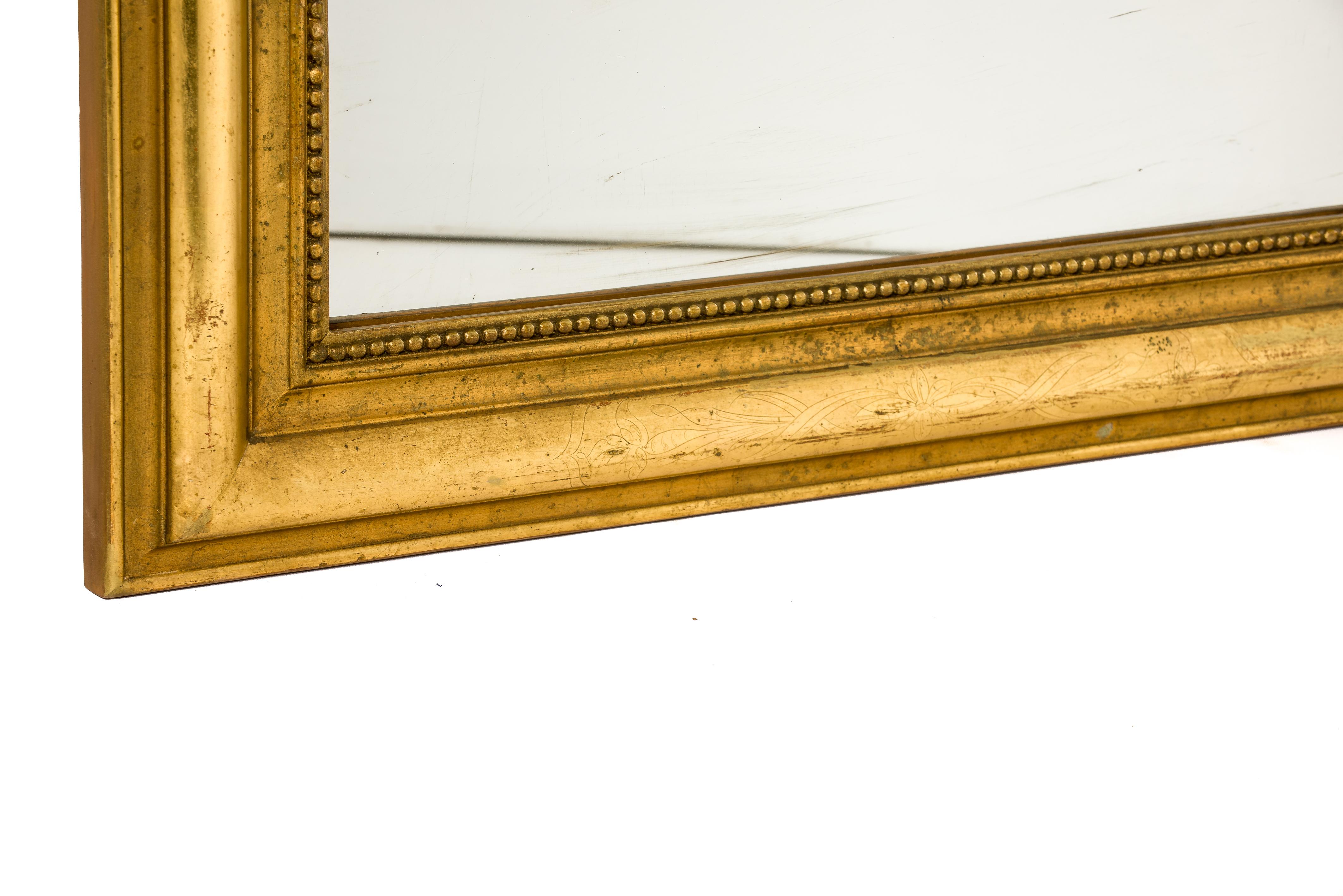Antique 19th Century Polished Gold Gilt French Louis Philippe Mirror 1