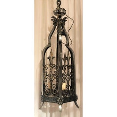 Antique 19th Century Polished Steel and Brass Hall Lantern