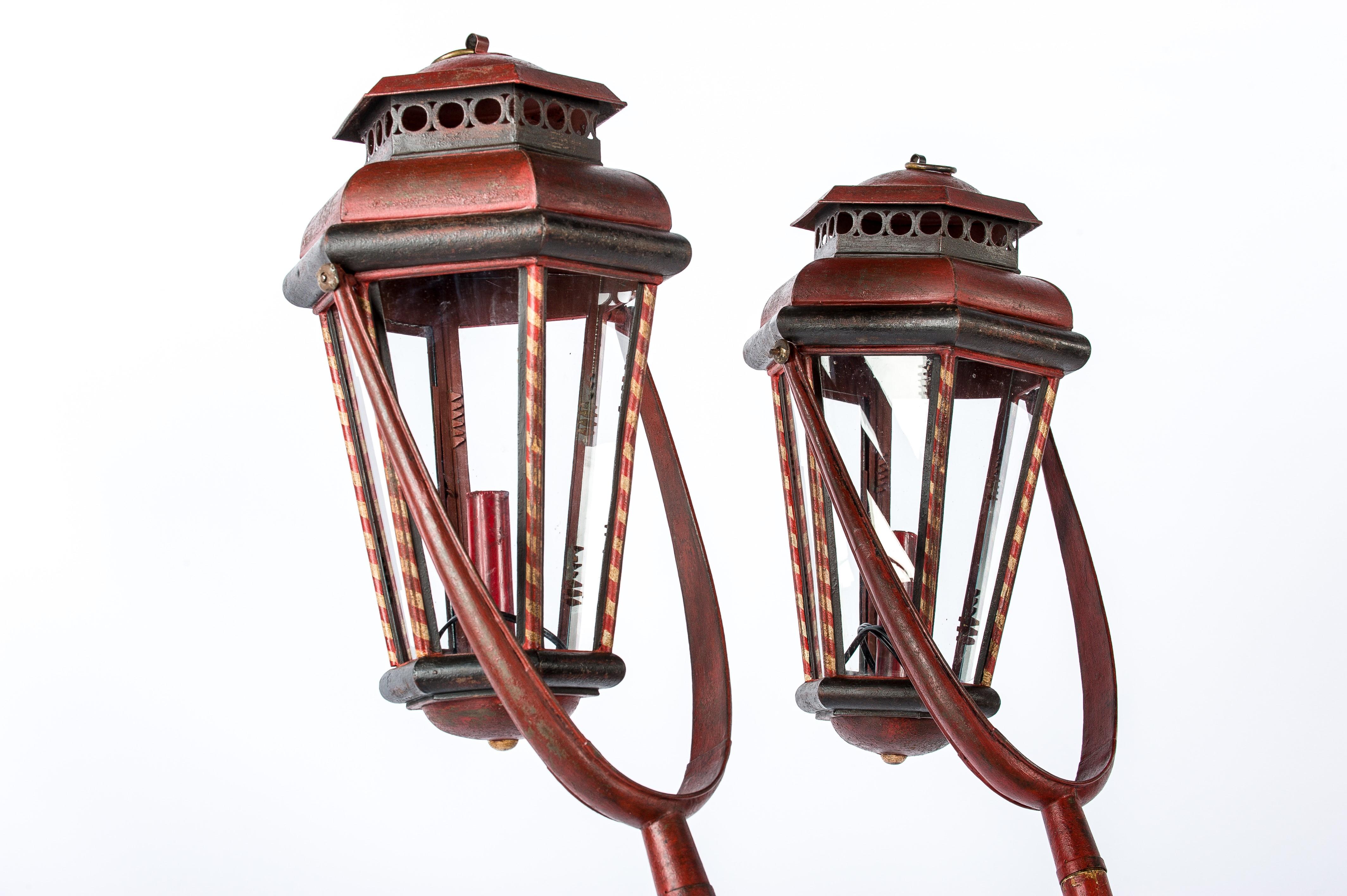Hand-Carved Antique 19th-Century Polychrome Italian Venetian Gondola Lanterns
