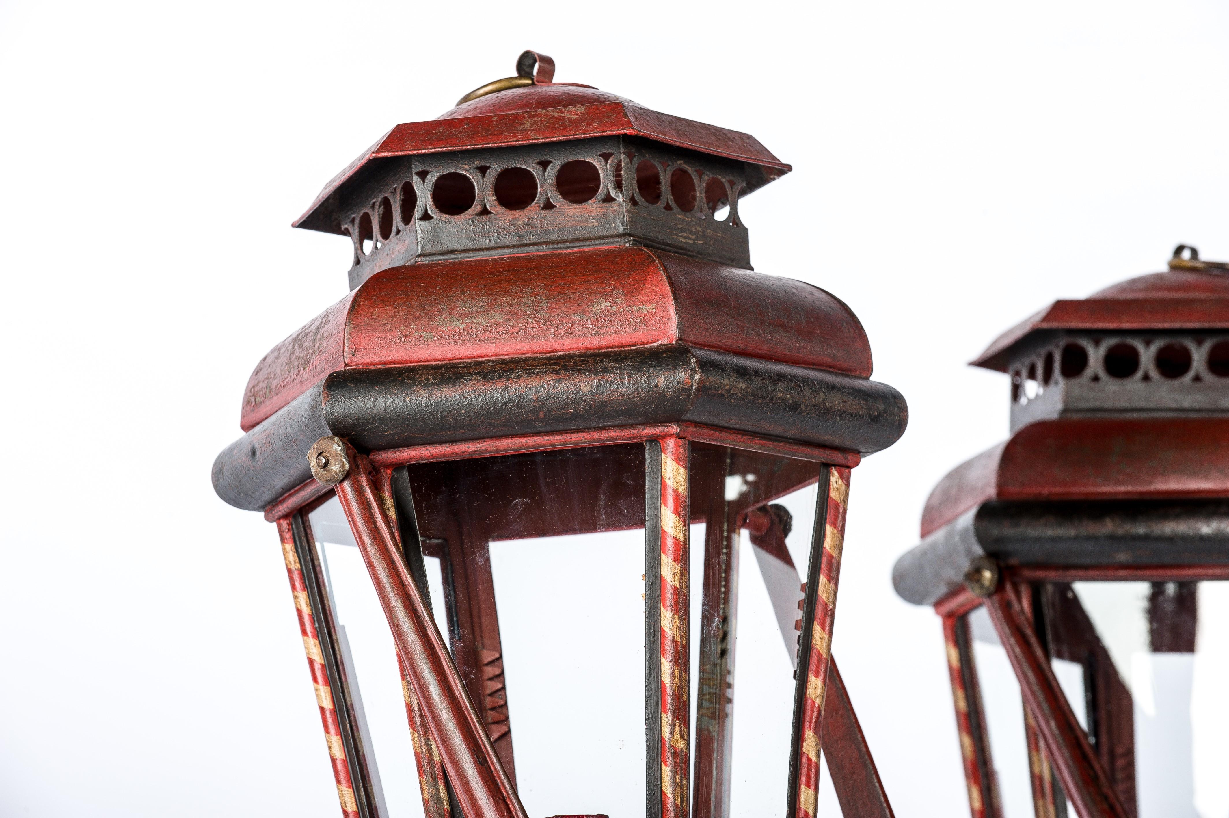 Steel Antique 19th-Century Polychrome Italian Venetian Gondola Lanterns