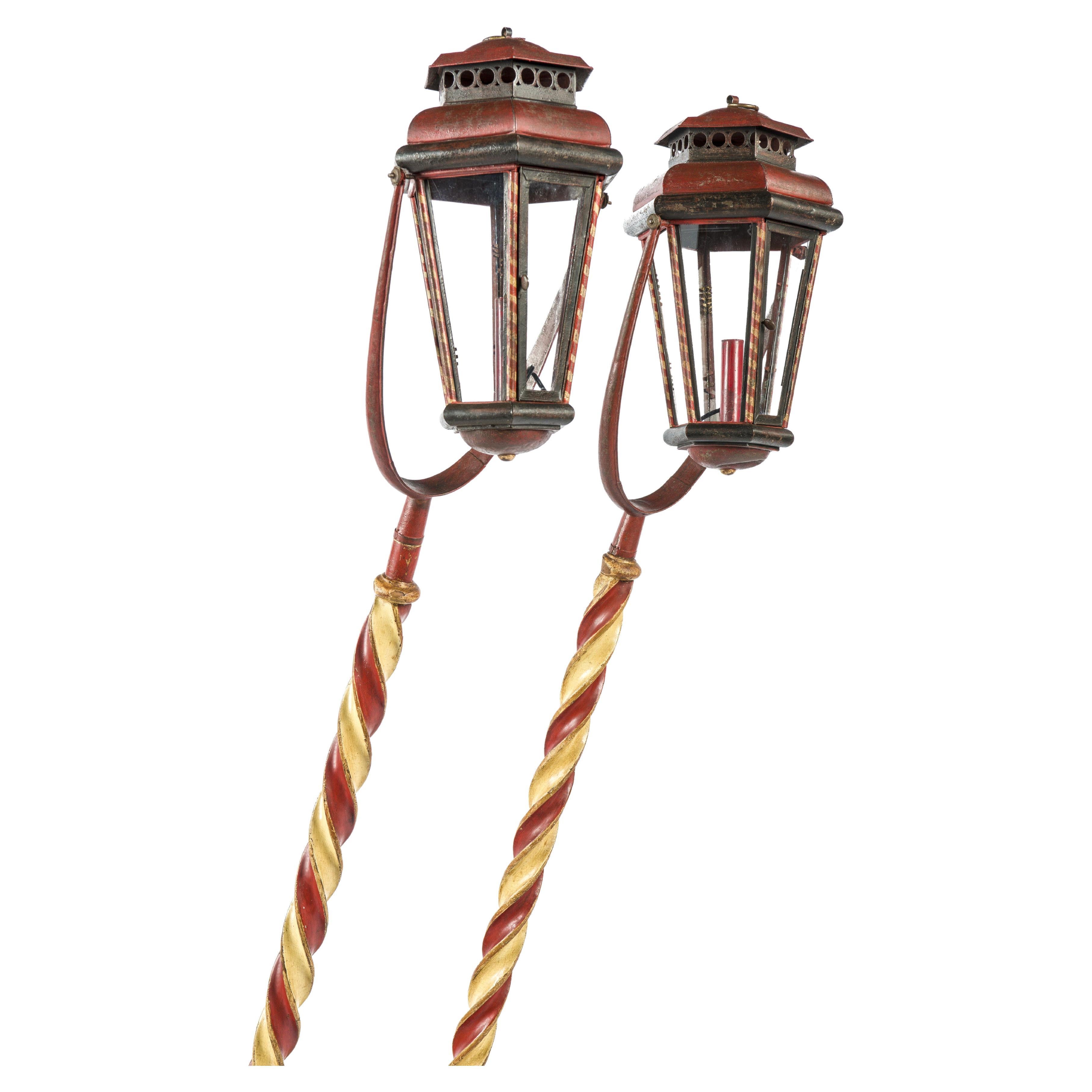 Antique 19th-Century Polychrome Italian Venetian Gondola Lanterns