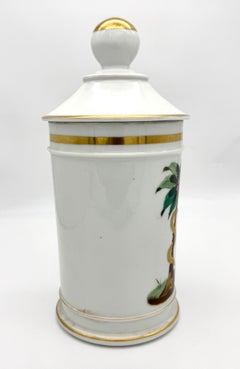 Antiguo Bote de Boticario de Porcelana del Siglo XIX 'Ong: Egyptiac' Palmeras Serpientes