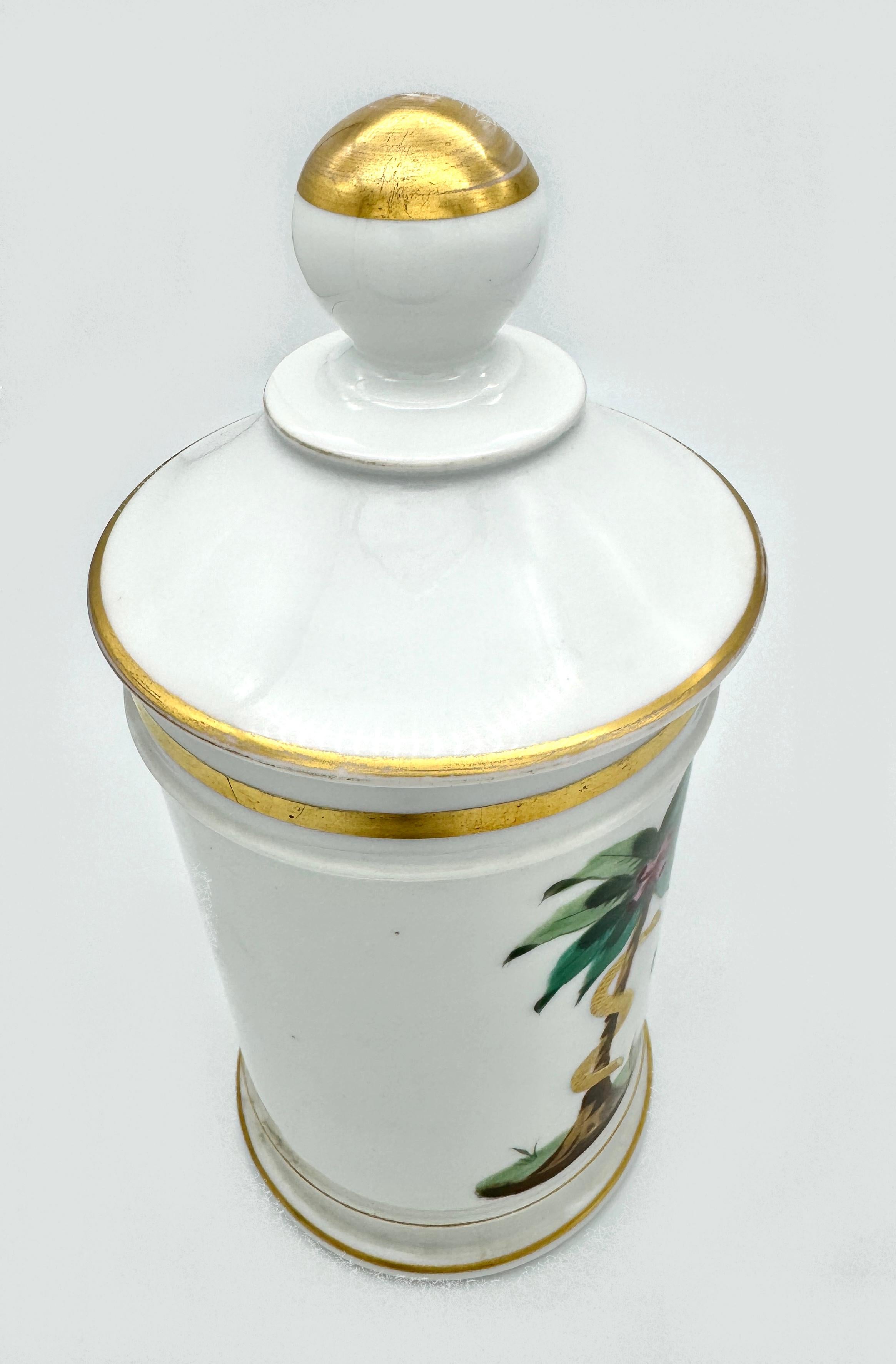 Français Ancienne jarre d'apothicaire en porcelaine du 19ème siècle 'Ong : Égypte' Palmiers Serpents en vente