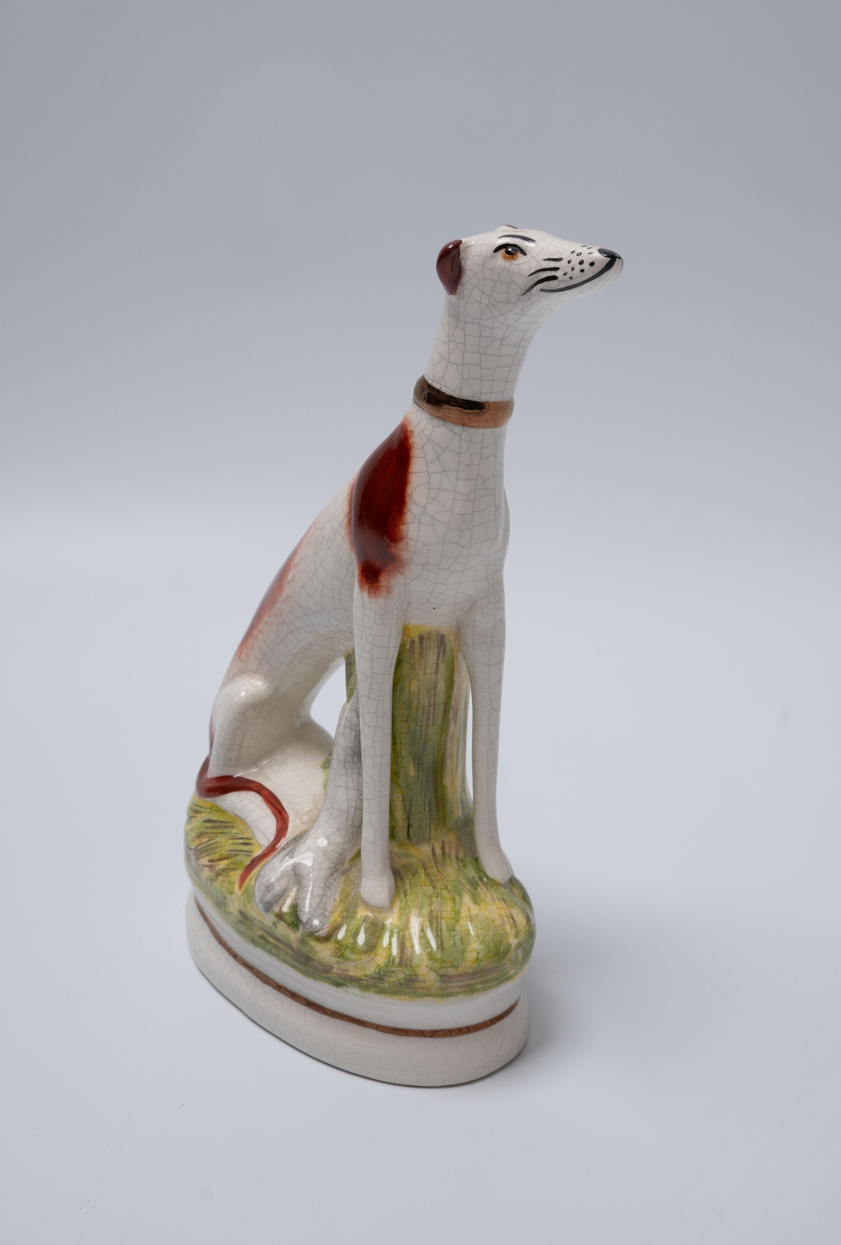 Victorian Antique English 19th Century Porcelain Staffordshire Ware Figure of A Hound  For Sale