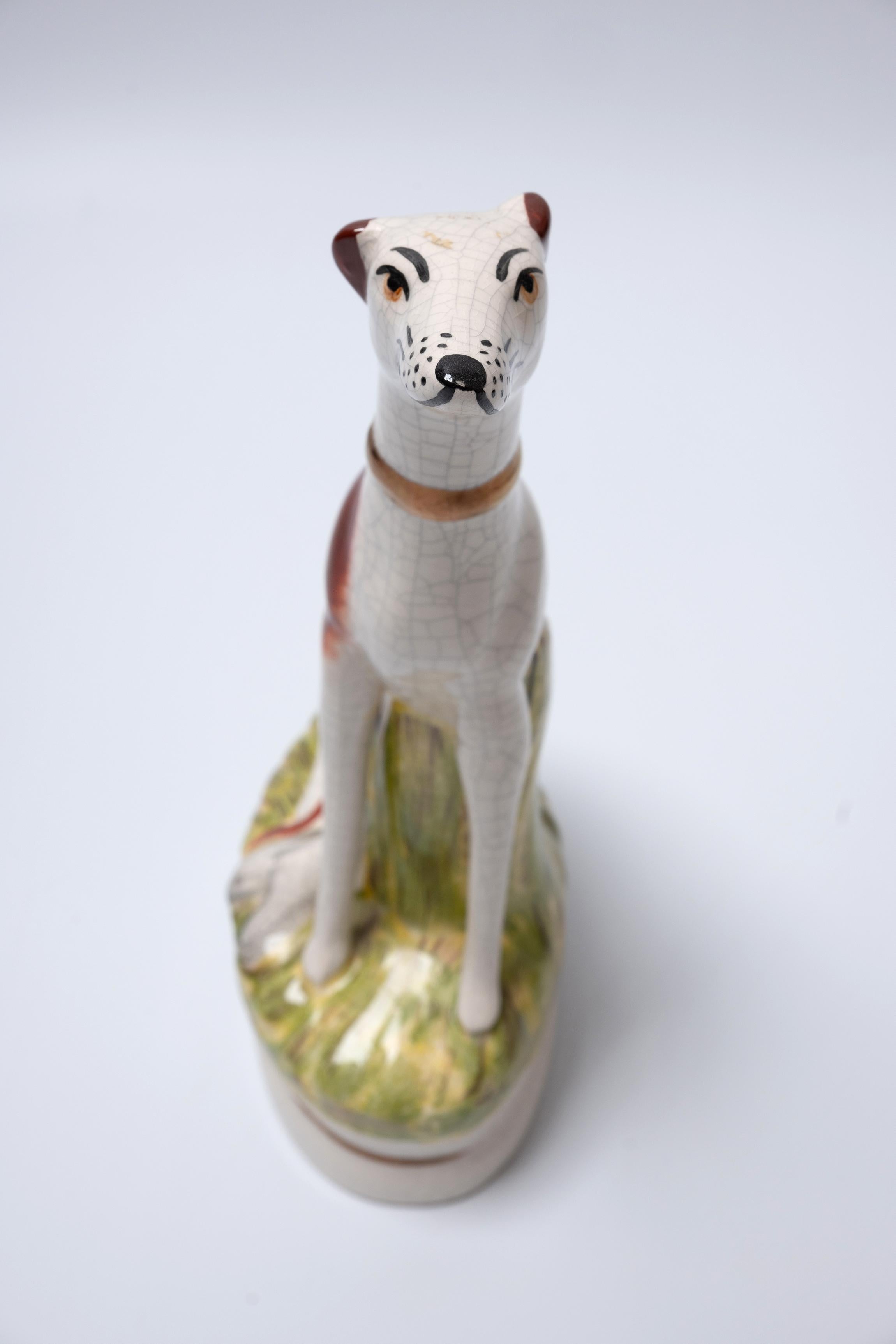 Antique English 19th Century Porcelain Staffordshire Ware Figure of A Hound  For Sale 2