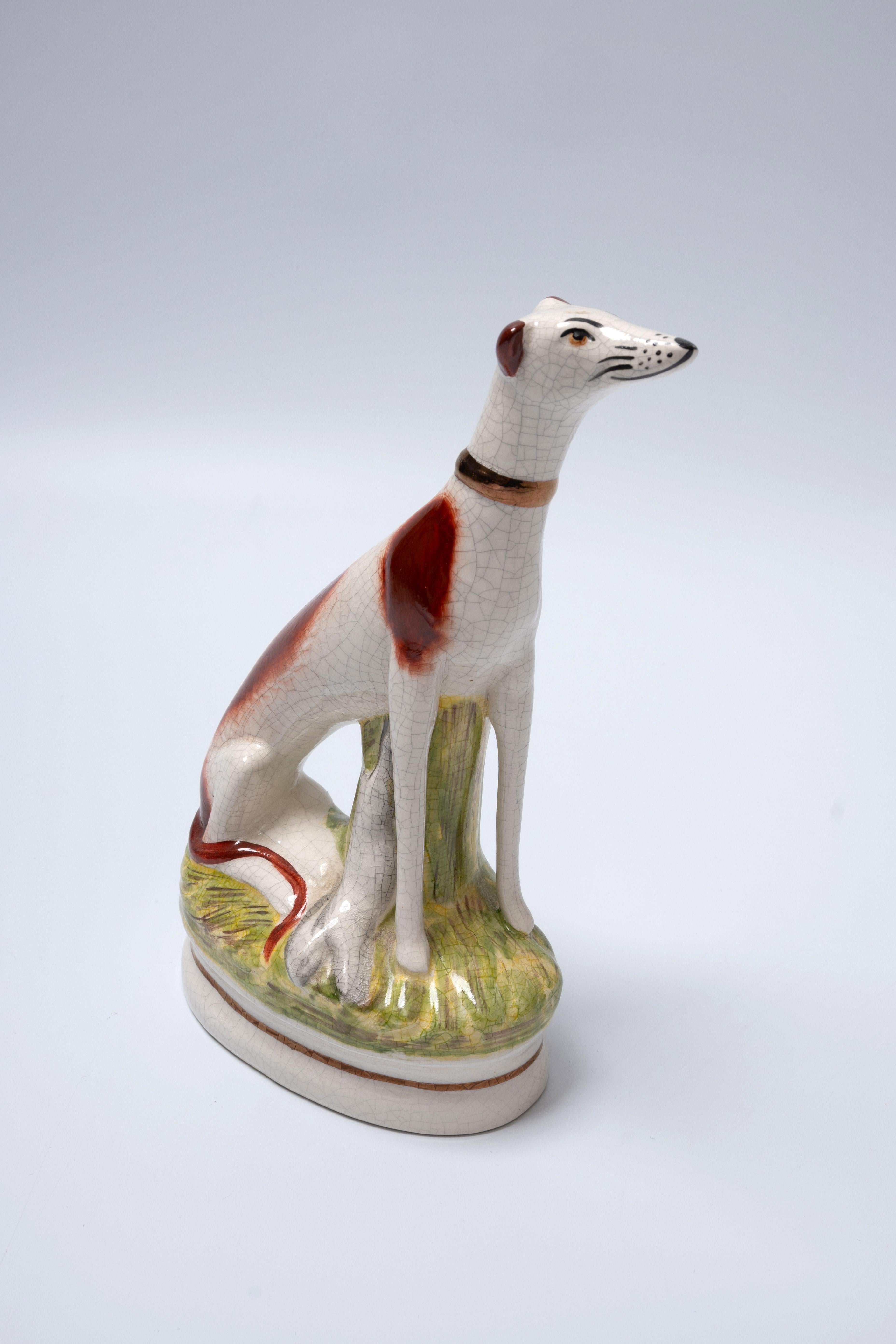 Antique English 19th Century Porcelain Staffordshire Ware Figure of A Hound  For Sale 3