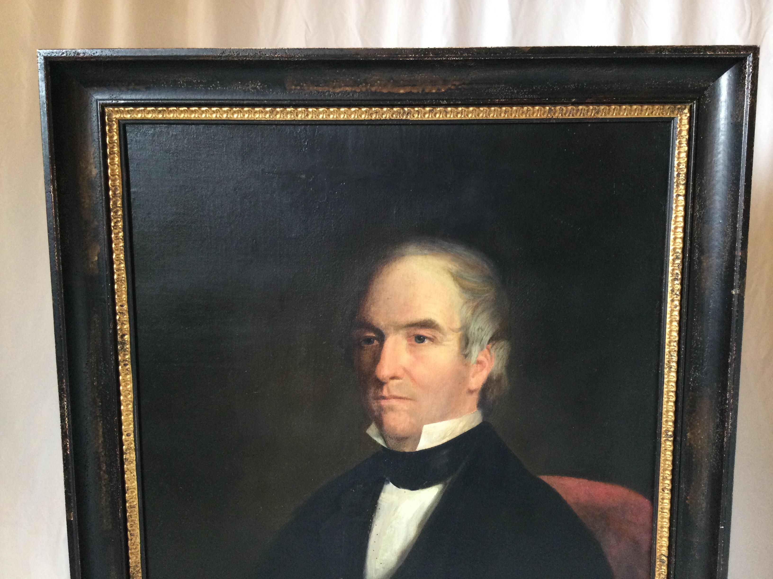 American Antique 19th Century Portrait of a Gentleman in Red Chair