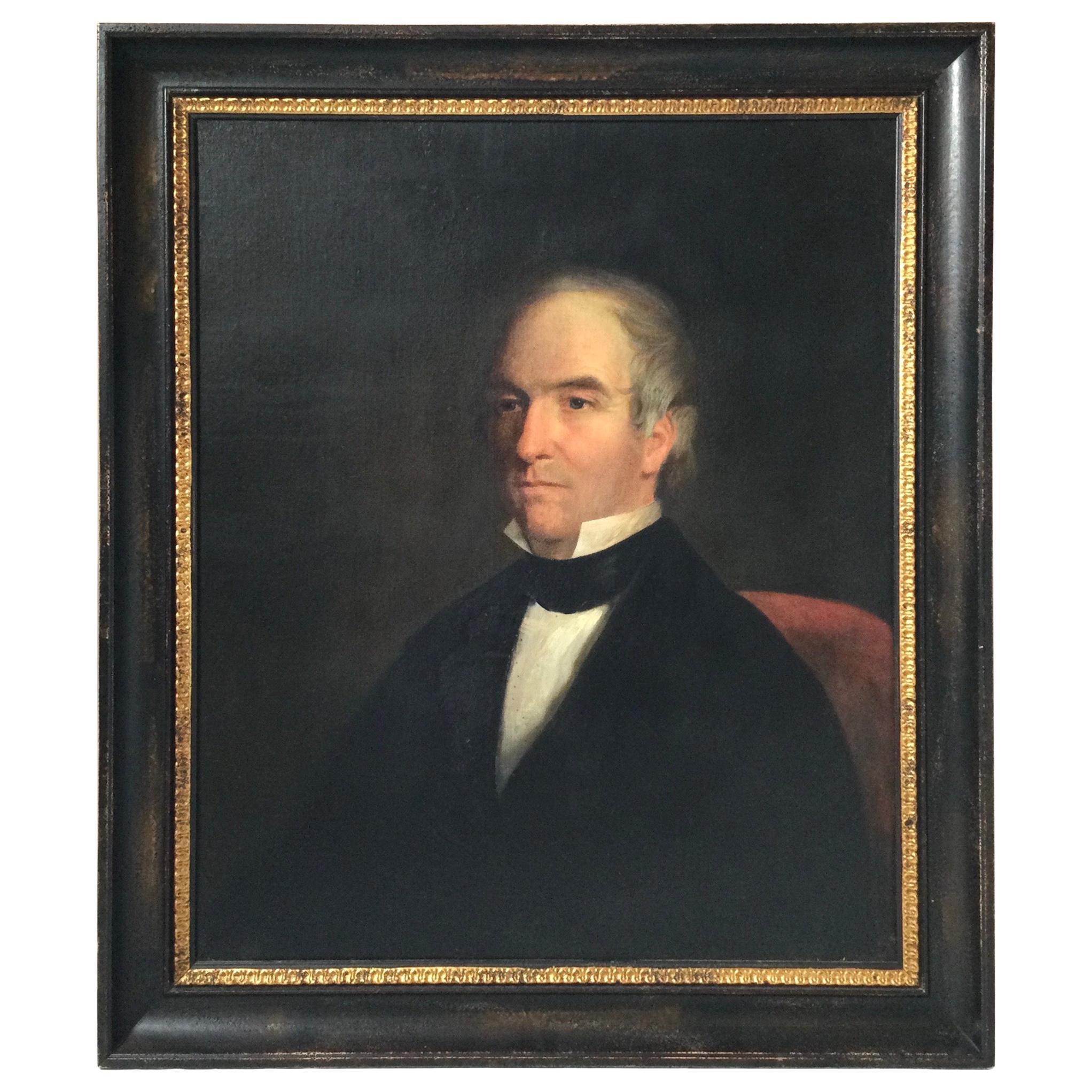 Antique 19th Century Portrait of a Gentleman in Red Chair