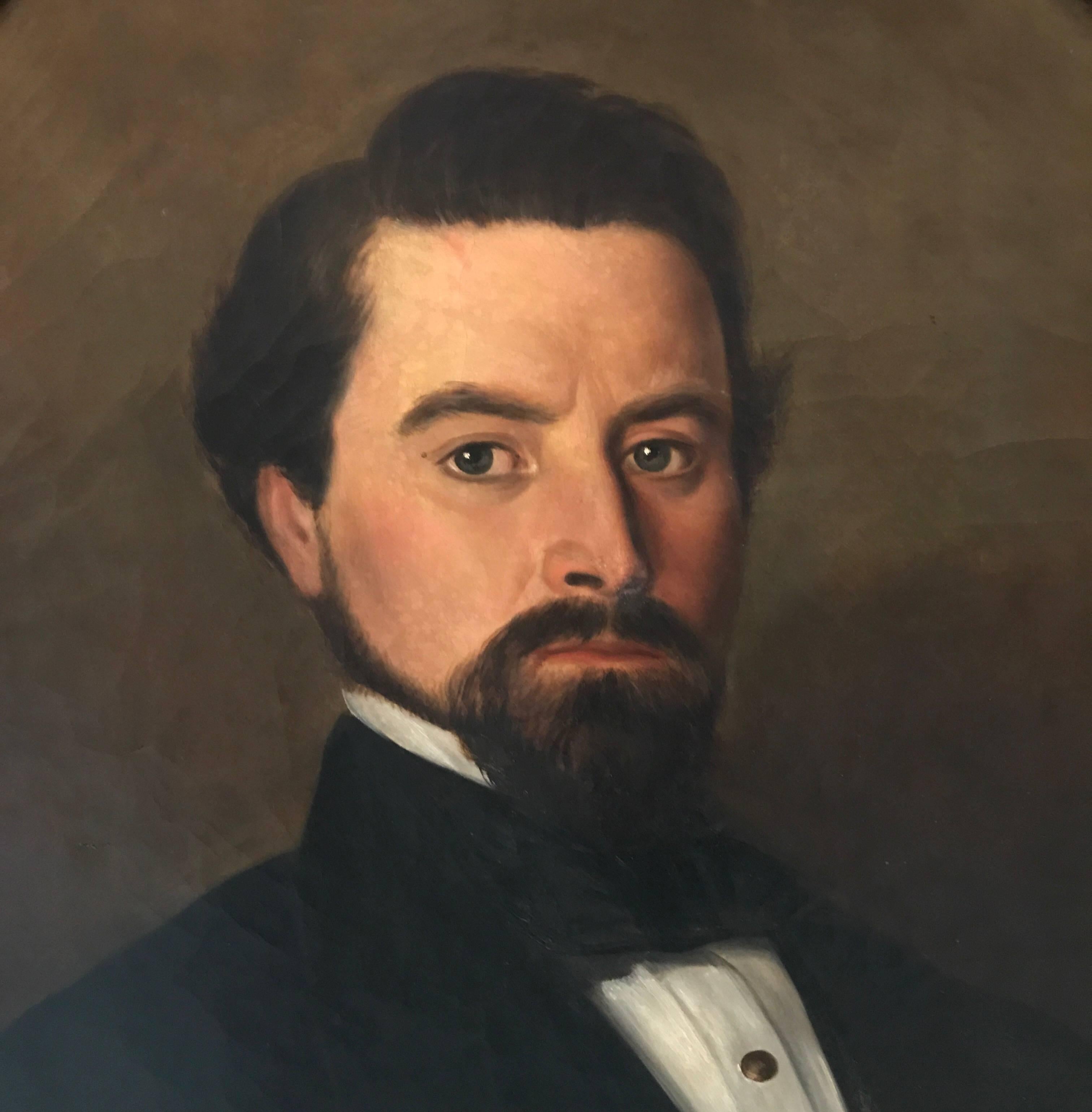 American Antique 19th Century Portrait of a Handsome Gentleman, NYC, 1840