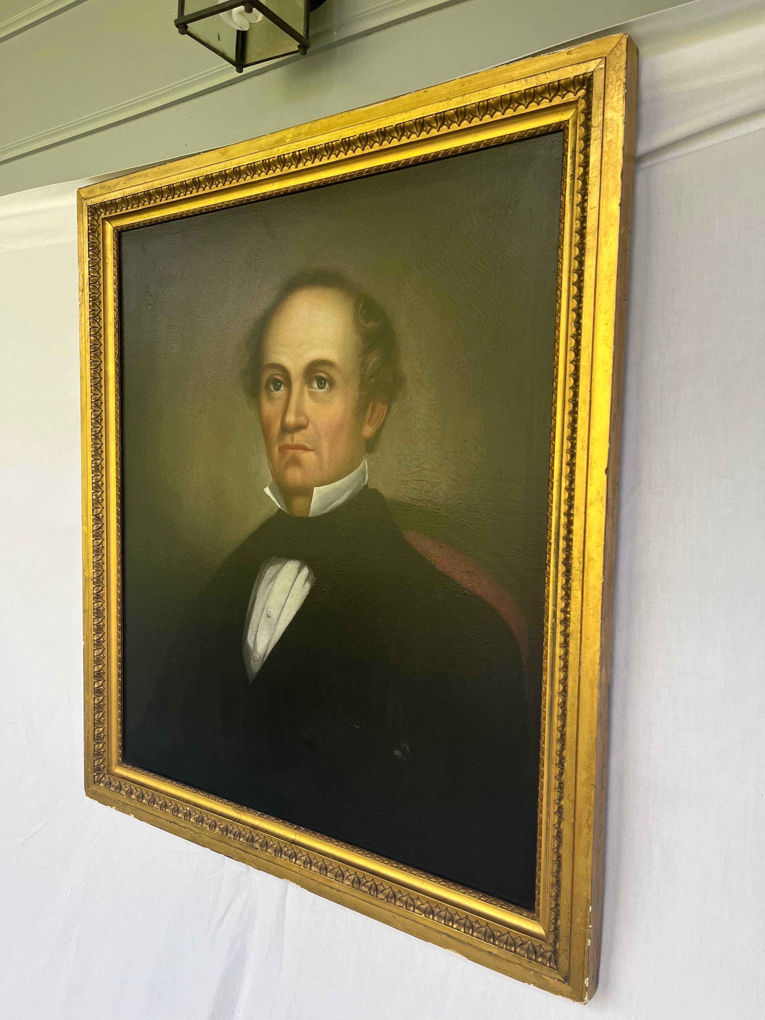American Classical Antique 19th Century Portrait Painting of Boston Gentleman in Period Gilt Frame For Sale