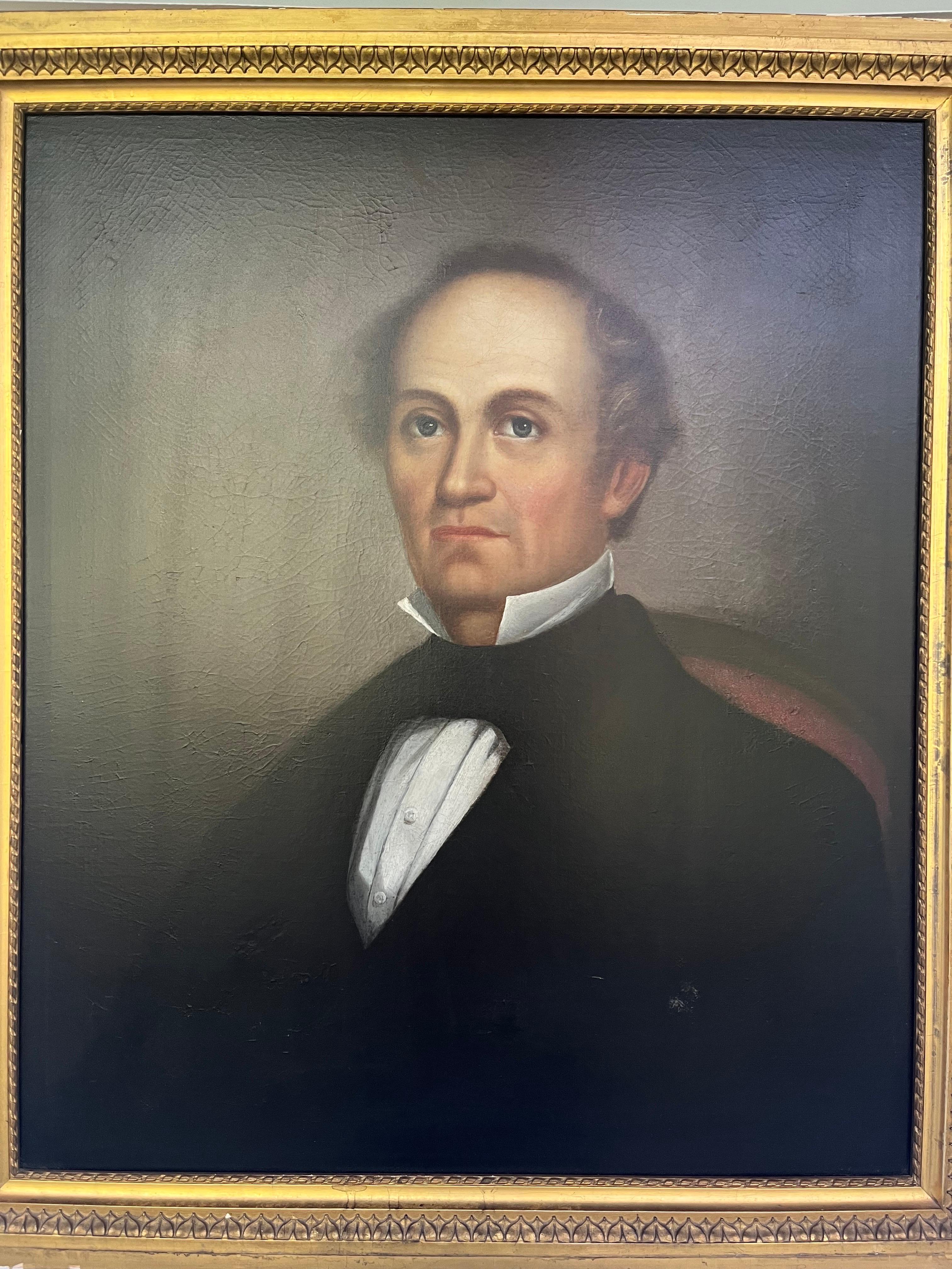 American Antique 19th Century Portrait Painting of Boston Gentleman in Period Gilt Frame For Sale