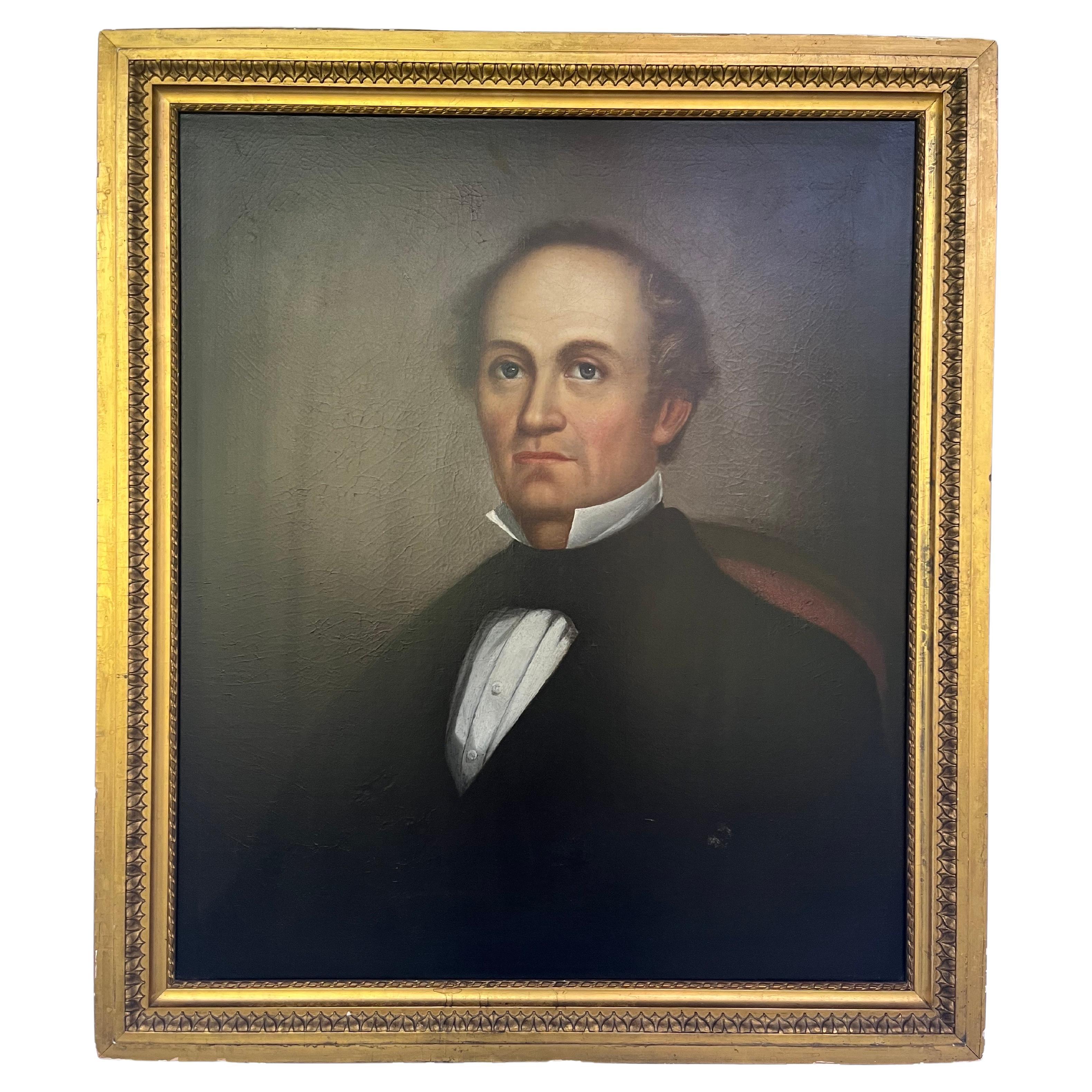 Antique 19th Century Portrait Painting of Boston Gentleman in Period Gilt Frame For Sale