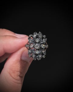 Antique 19th Century Portuguese Diamond Floral Ring Silver Gold Hallmarks Makers