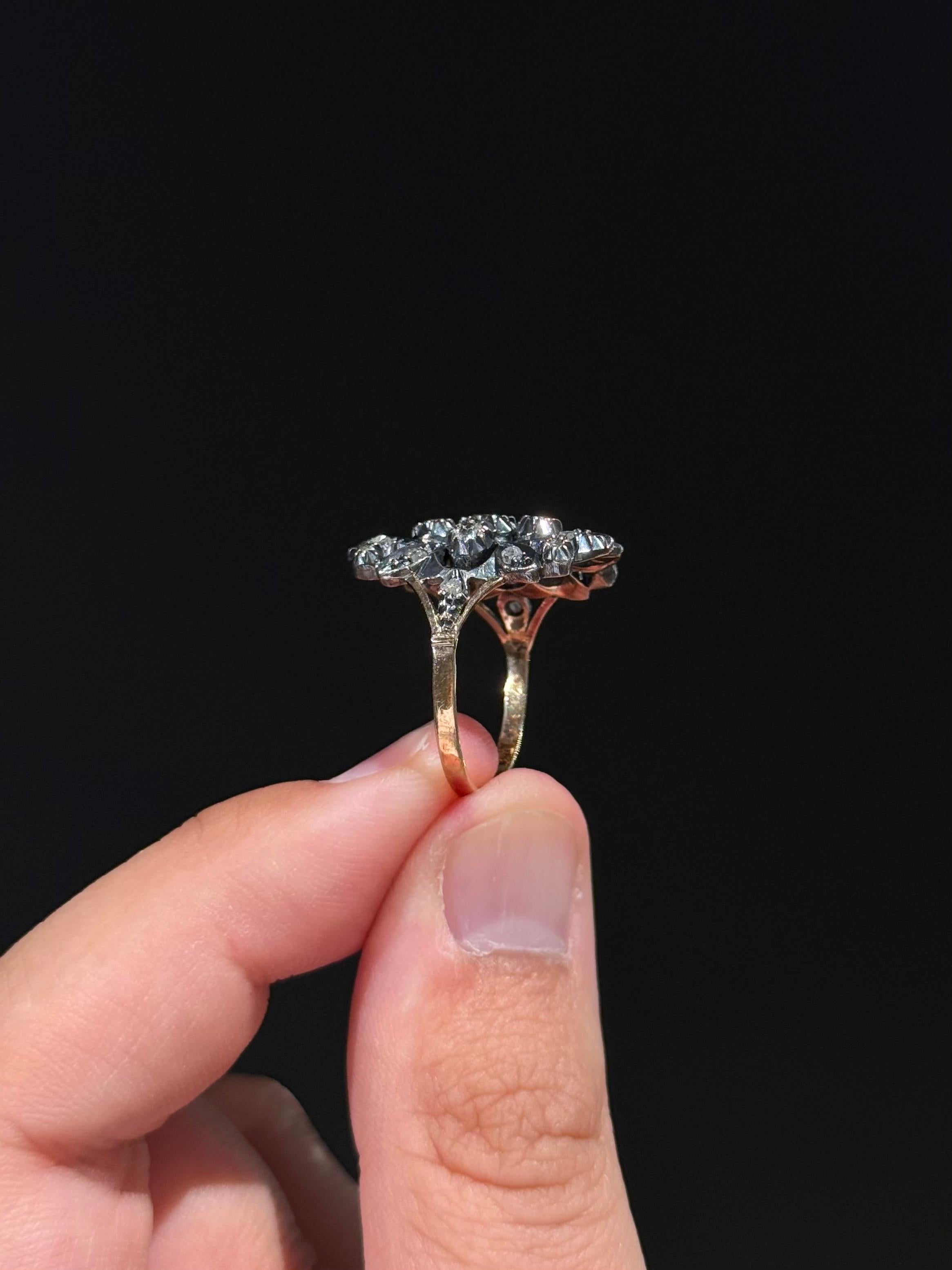 Antike 19. Jahrhundert Portugiesisch Diamond Floral Ring Silber Gold Punzierungen Makers (Spätviktorianisch) im Angebot