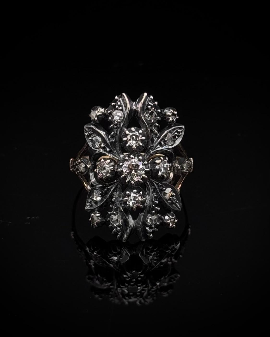 Antike 19. Jahrhundert Portugiesisch Diamond Floral Ring Silber Gold Punzierungen Makers für Damen oder Herren im Angebot