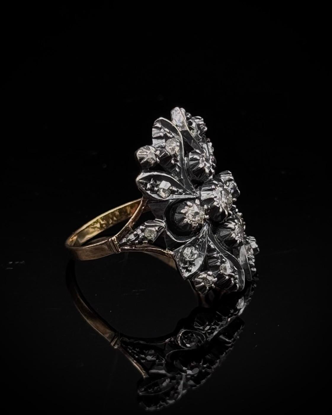 Antike 19. Jahrhundert Portugiesisch Diamond Floral Ring Silber Gold Punzierungen Makers im Angebot 1