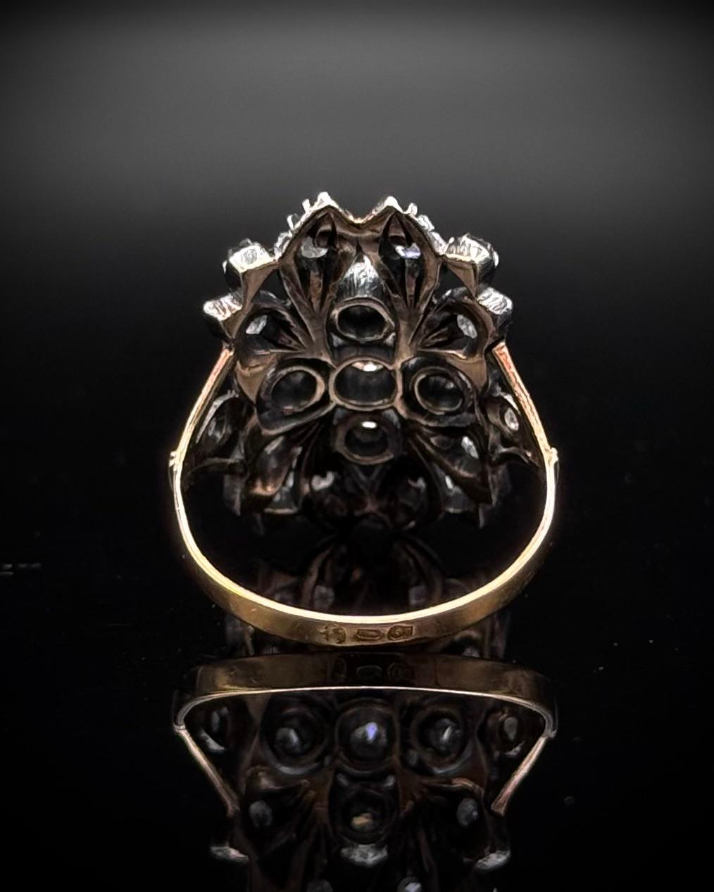 Antike 19. Jahrhundert Portugiesisch Diamond Floral Ring Silber Gold Punzierungen Makers im Angebot 2