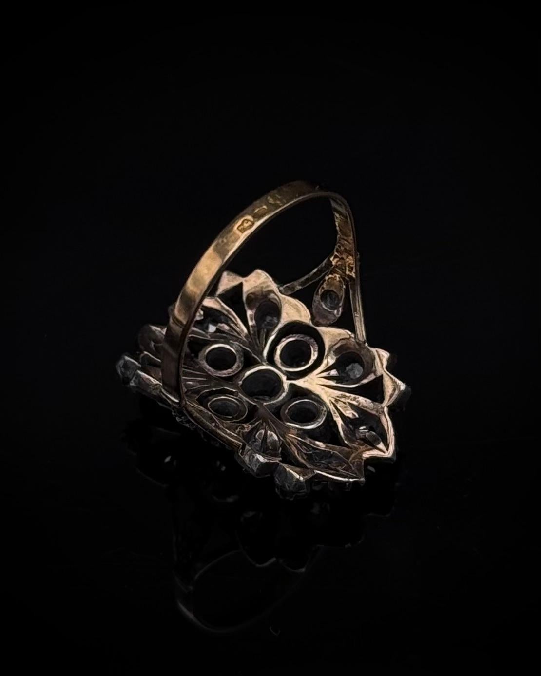Antike 19. Jahrhundert Portugiesisch Diamond Floral Ring Silber Gold Punzierungen Makers im Angebot 3