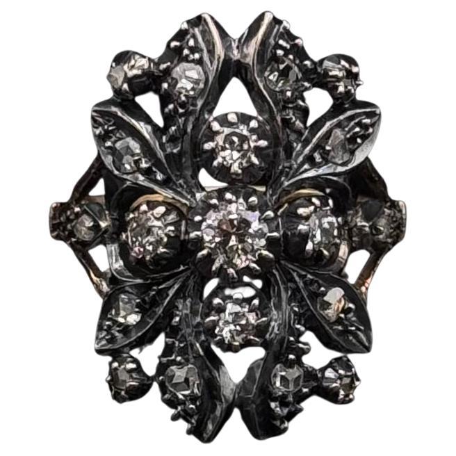 Antike 19. Jahrhundert Portugiesisch Diamond Floral Ring Silber Gold Punzierungen Makers im Angebot