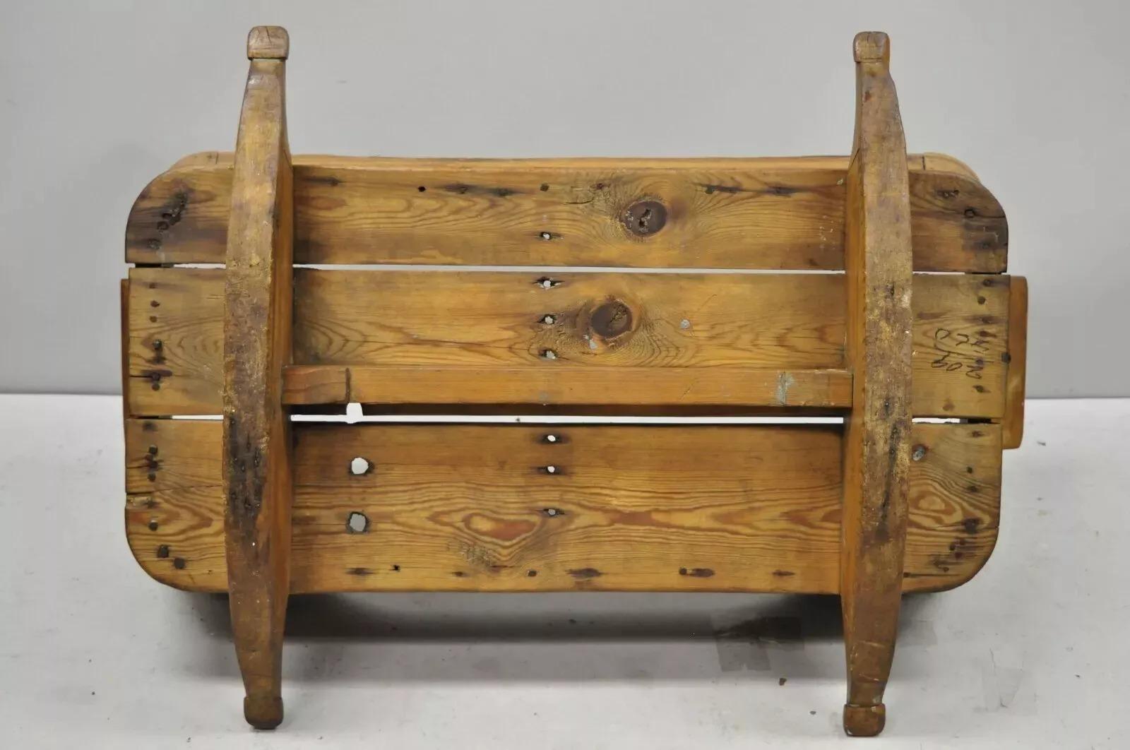 Antique 19th Century Primitive Colonial Carved Wood Baby Rocking Doll Cradle For Sale 6