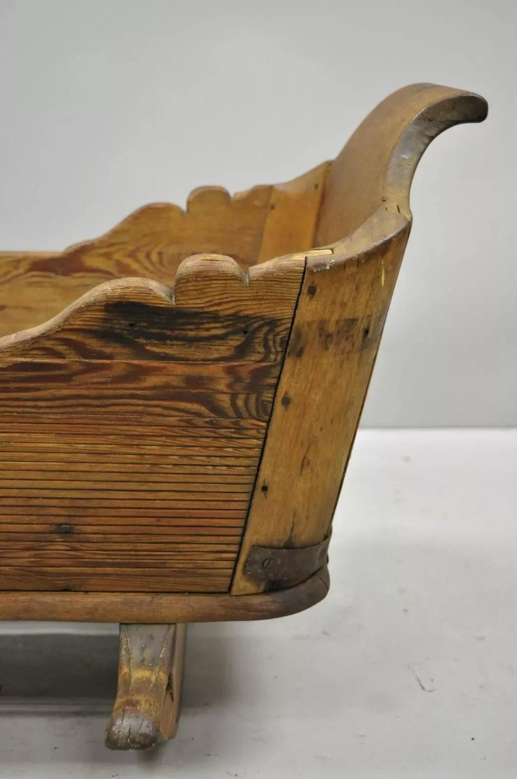 Antique 19th Century Primitive Colonial Carved Wood Baby Rocking Doll Cradle For Sale 7