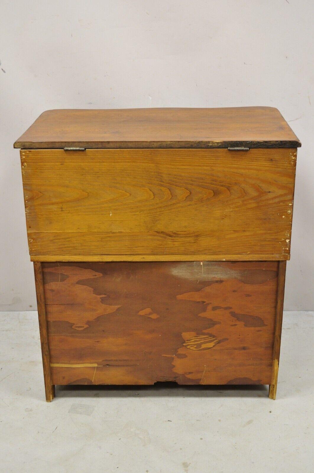 Antique 19th Century Primitive Colonial Pine Wood Flip Top Washstand Cabinet 4