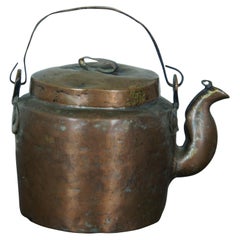 Antique 19th Century Primitive Hammered Copper Tea Pot Coffee Kettle
