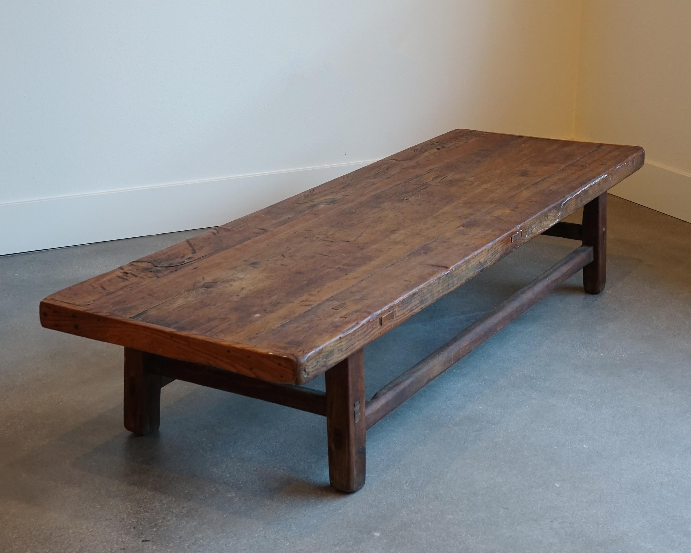 Antique 19th Century Primitive Low Wabi Sabi Style Coffee Table In Distressed Condition In Los Angeles, CA