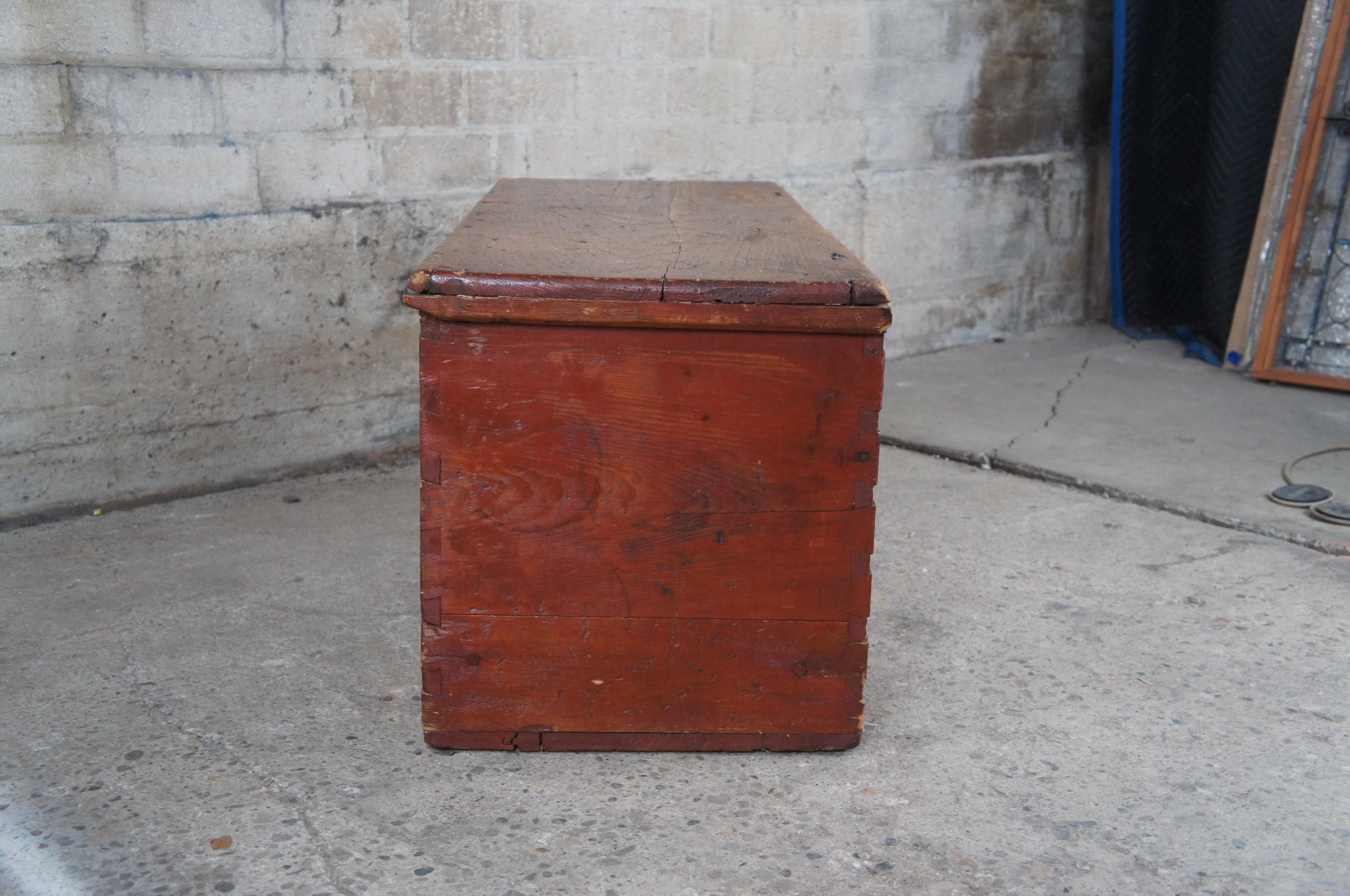 Antique 19th Century Primitive Painted Pine Blanket Hope Chest Storage Trunk 8