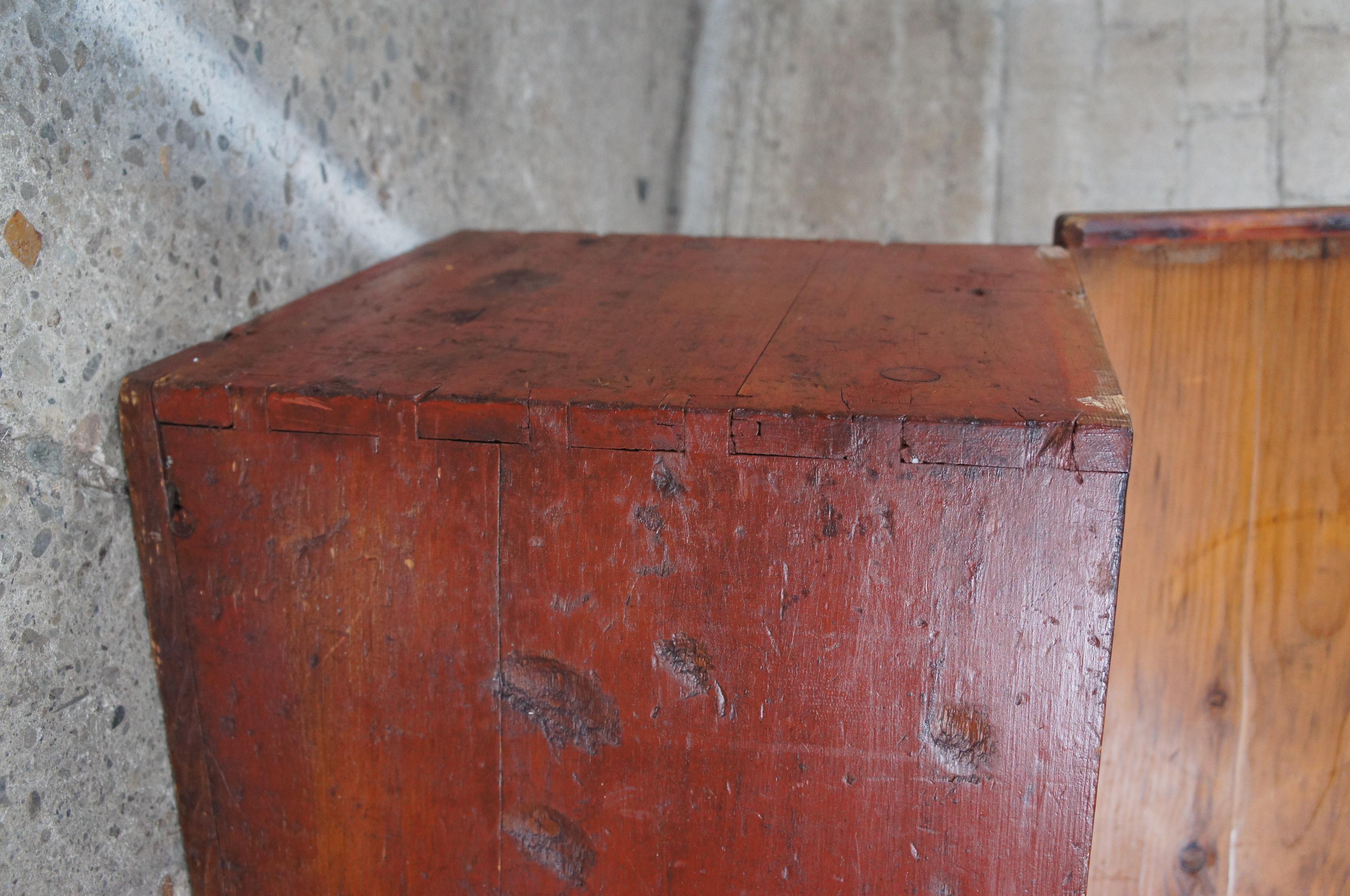 Antique 19th Century Primitive Painted Pine Blanket Hope Chest Storage Trunk 3