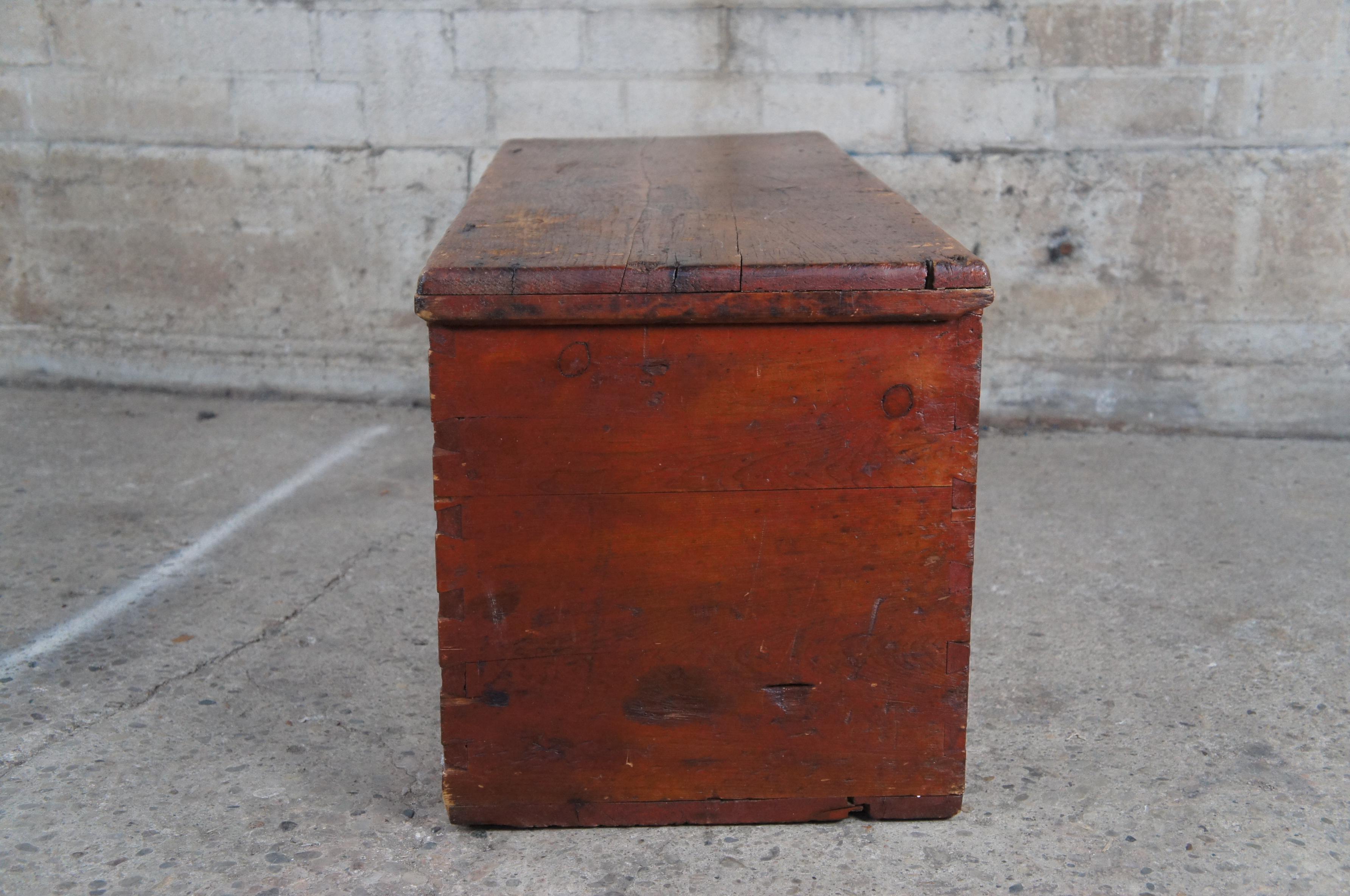 Antique 19th Century Primitive Painted Pine Blanket Hope Chest Storage Trunk 6