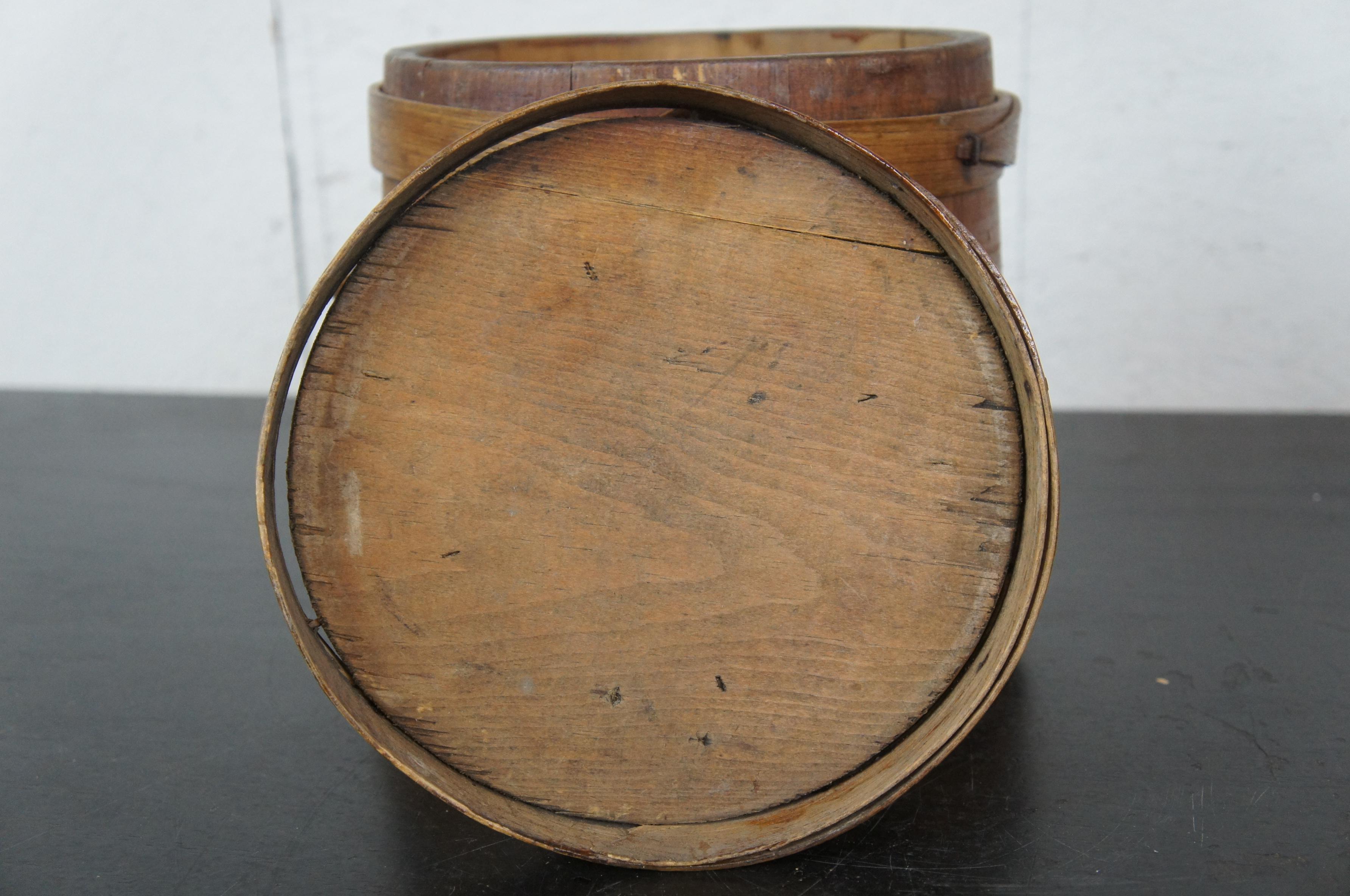 Antique 19th Century Primitive Wooden Firkin Sugar Bucket Bail Basket 1