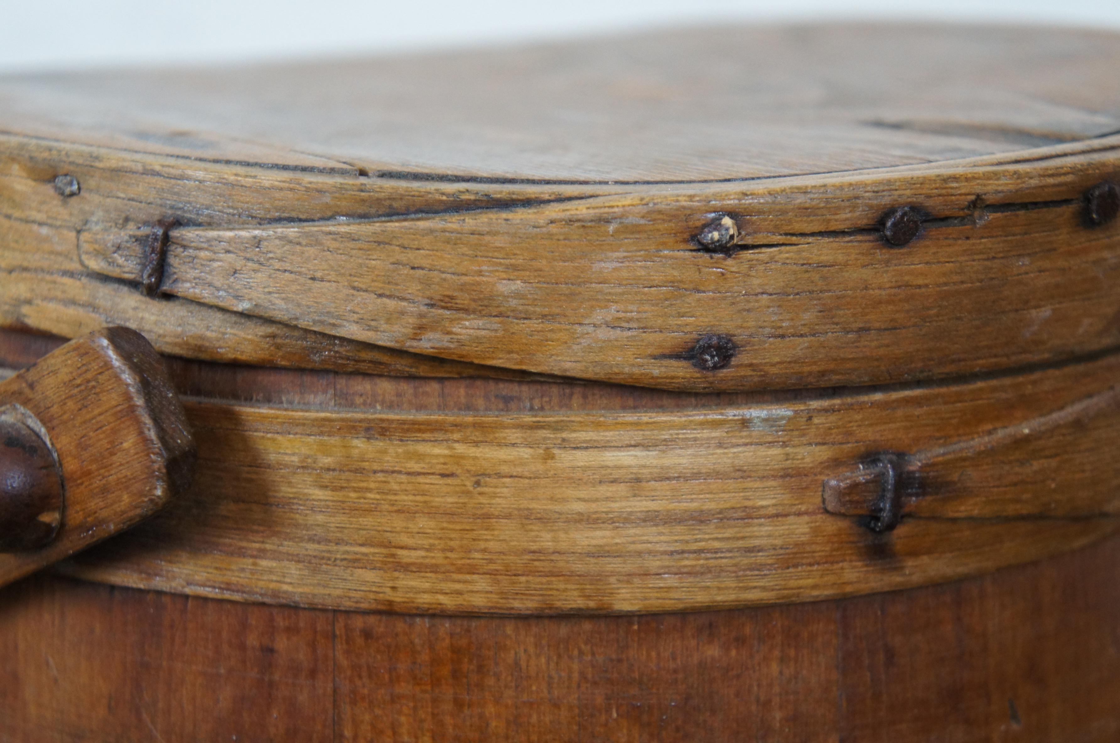 Antique 19th Century Primitive Wooden Firkin Sugar Bucket Bail Basket 2