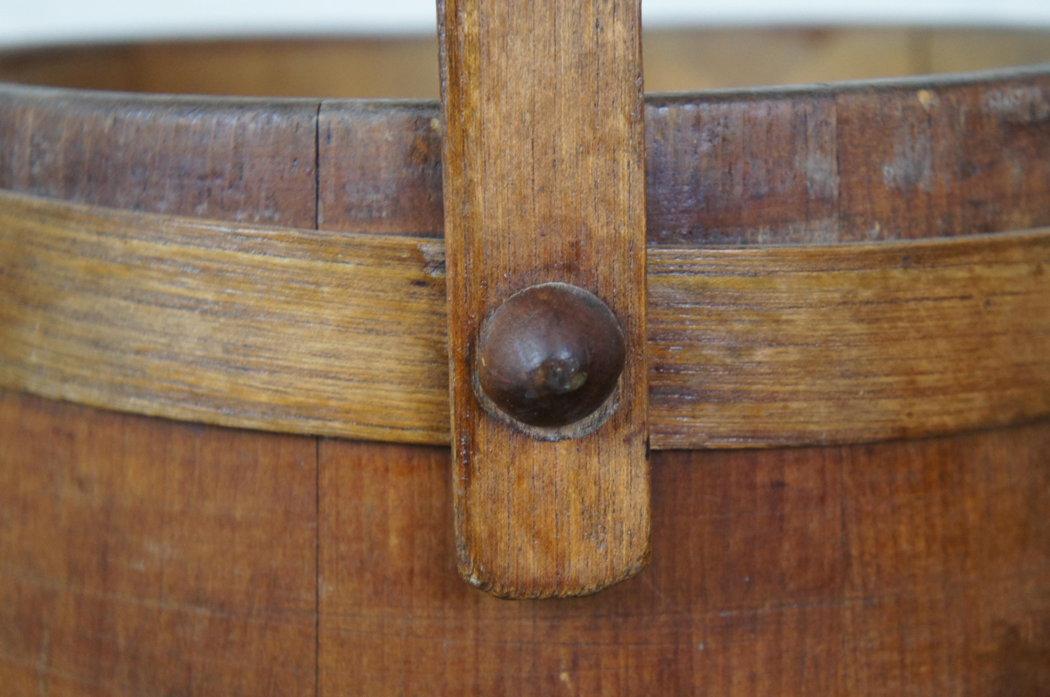 20th Century Antique 19th Century Primitive Wooden Firkin Sugar Bucket Bail Basket