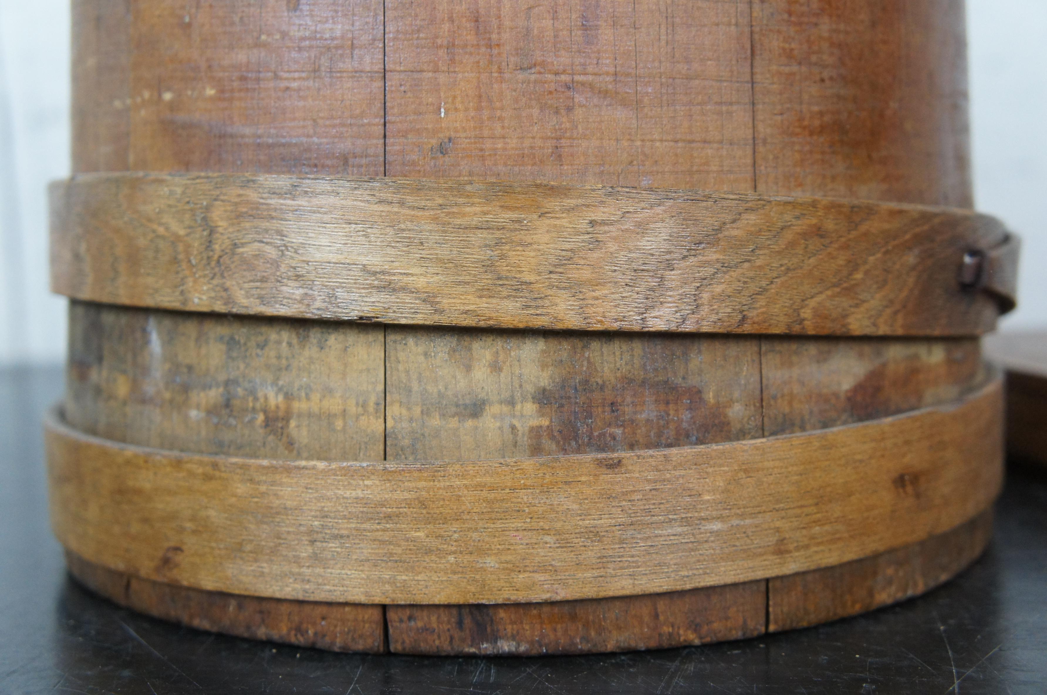 Hardwood Antique 19th Century Primitive Wooden Firkin Sugar Bucket Bail Basket