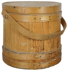 Antique 19th Century Primitive Wooden Firkin Sugar Bucket Basket Bail