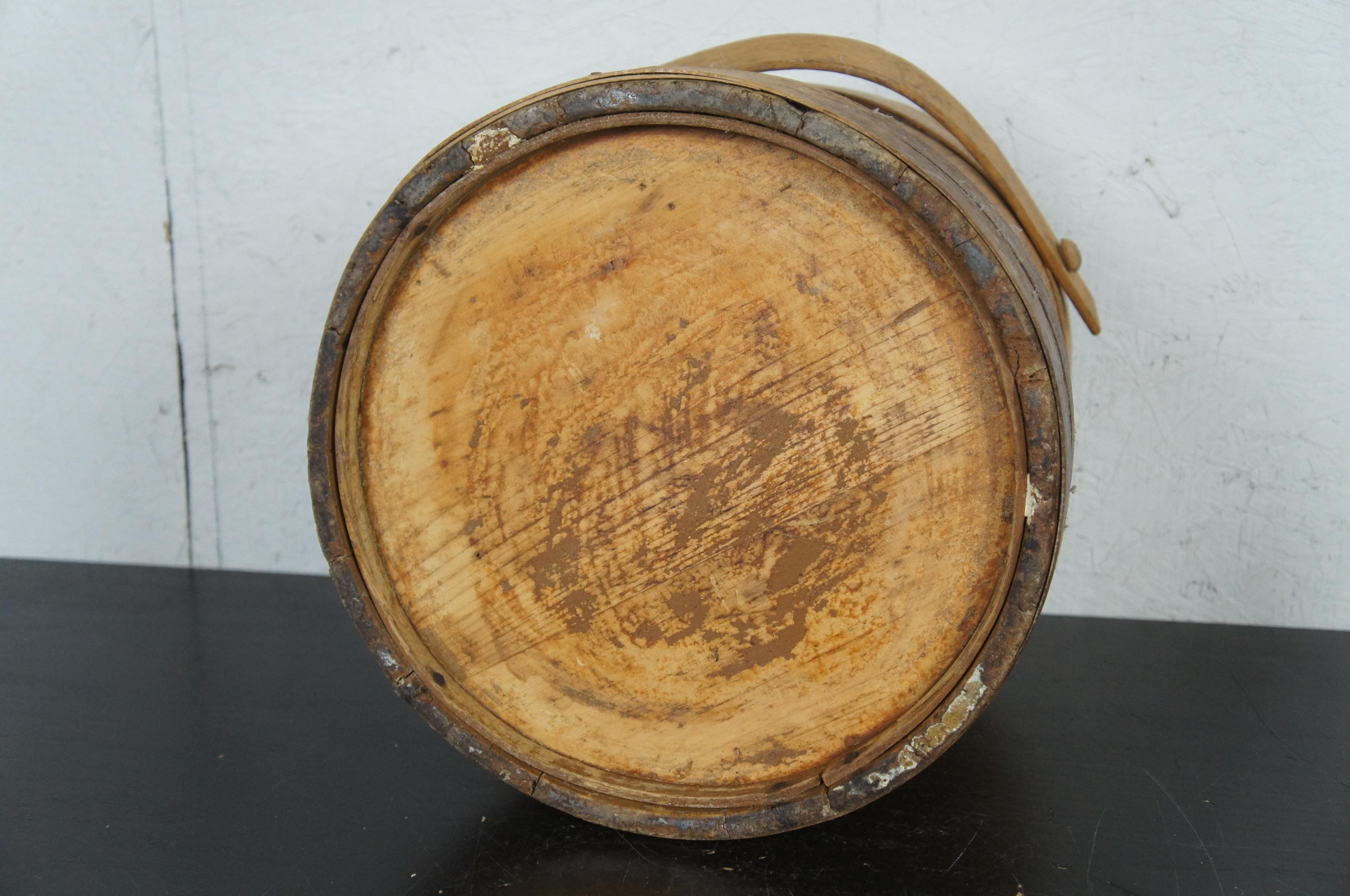 Antique 19th Century Primitive Wooden Firkin Sugar Bucket Basket Bail In Good Condition In Dayton, OH