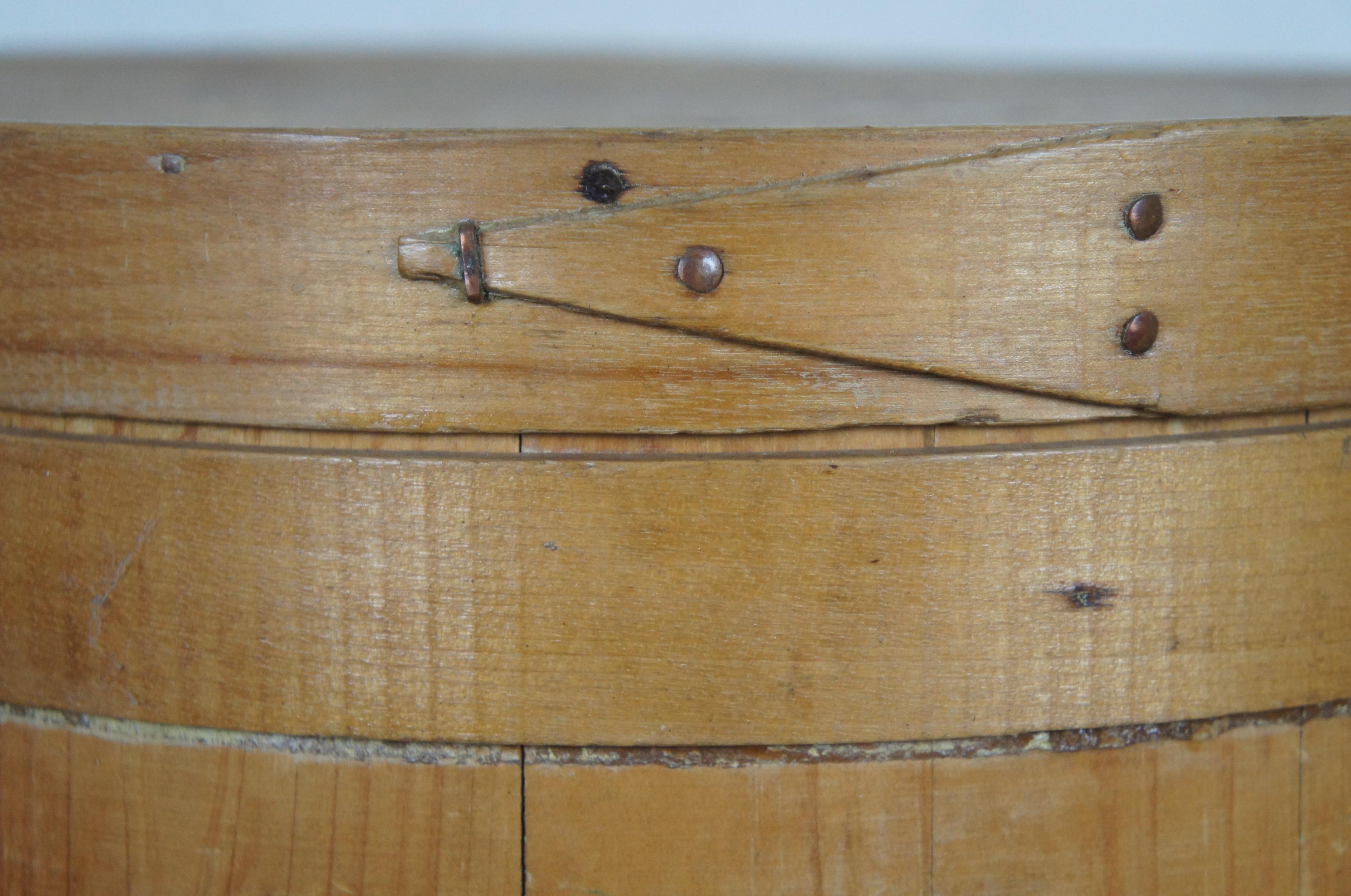 Antique 19th Century Primitive Wooden Firkin Sugar Bucket Basket Bail 1