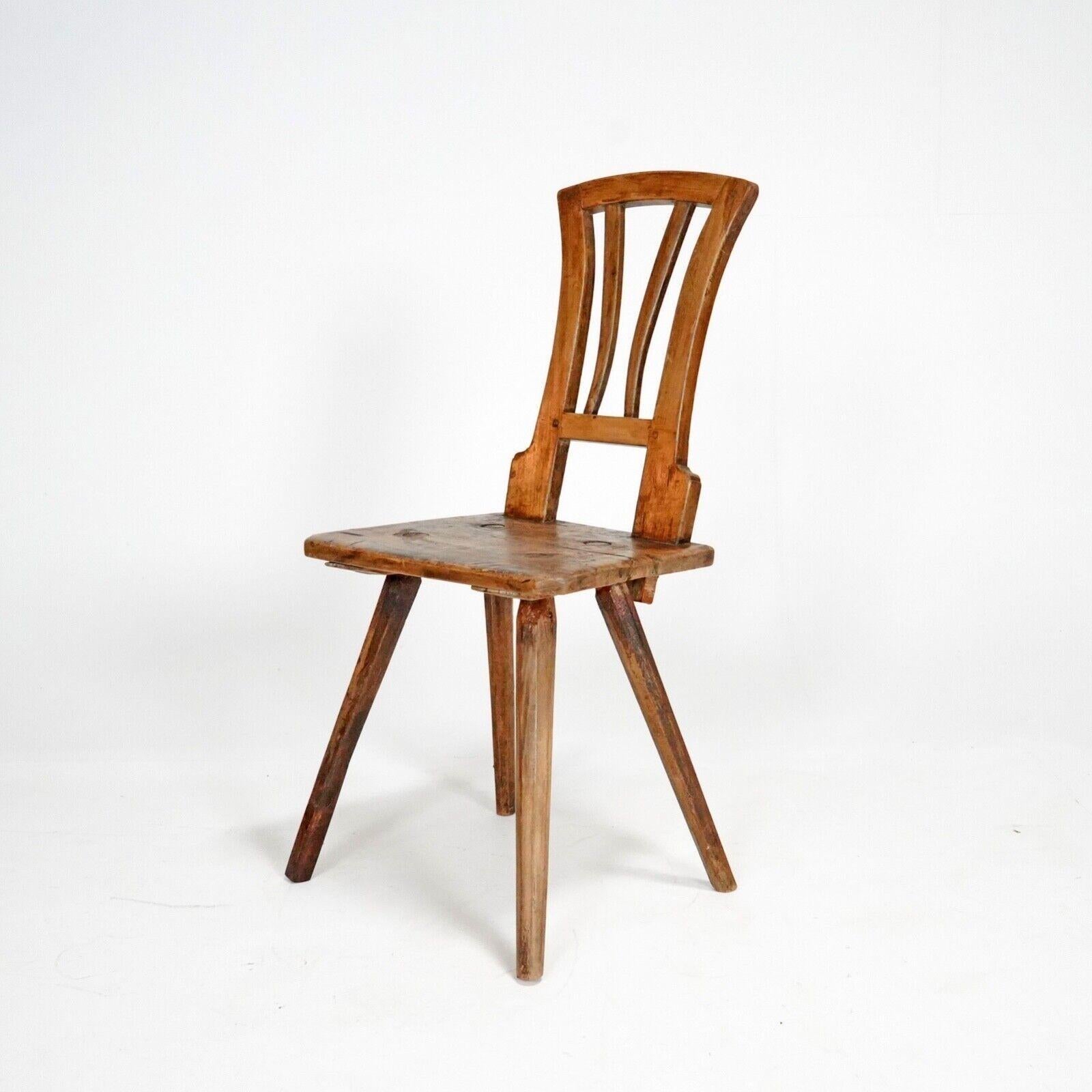 Swiss Antique 19th Century Primitive Wooden Stick Back Chair