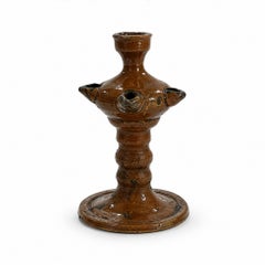 Antique 19th Century Puglian Brown Glazed Terracotta Lucerna Oil Lamp
