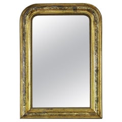 Antiguo espejo de sobremantel o de pared Louis Philippe dorado de calidad del siglo XIX