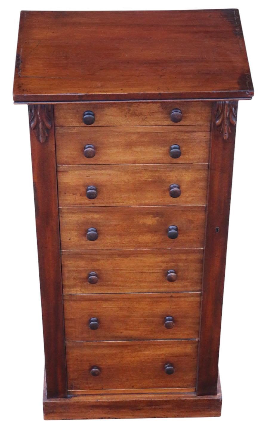 Britannique Ancienne commode Wellington à 7 tiroirs en acajou de qualité du 19ème siècle en vente