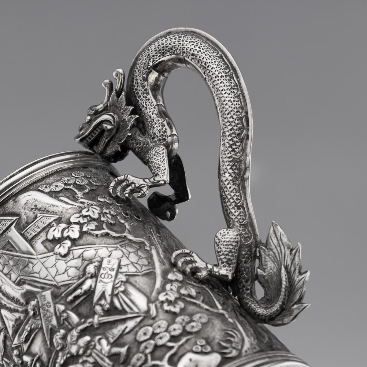 Ancienne tasse chinoise d'exportation du 20ème siècle en argent massif avec dragon, Shan Ji c.1900 en vente 3