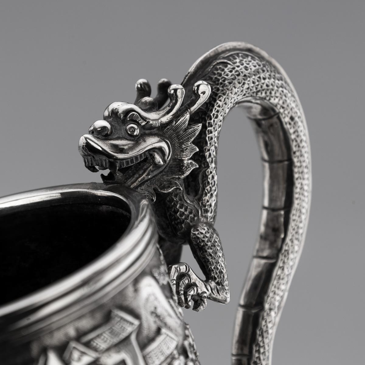 Ancienne tasse chinoise d'exportation du 20ème siècle en argent massif avec dragon, Shan Ji c.1900 en vente 4