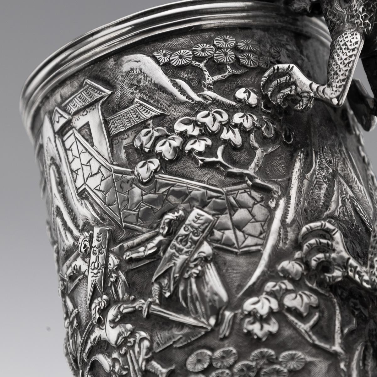 Ancienne tasse chinoise d'exportation du 20ème siècle en argent massif avec dragon, Shan Ji c.1900 en vente 9