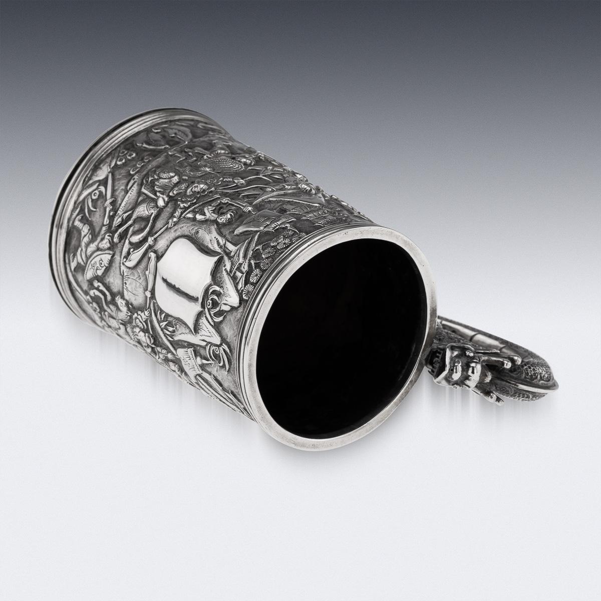 Ancienne tasse chinoise d'exportation du 20ème siècle en argent massif avec dragon, Shan Ji c.1900 en vente 1