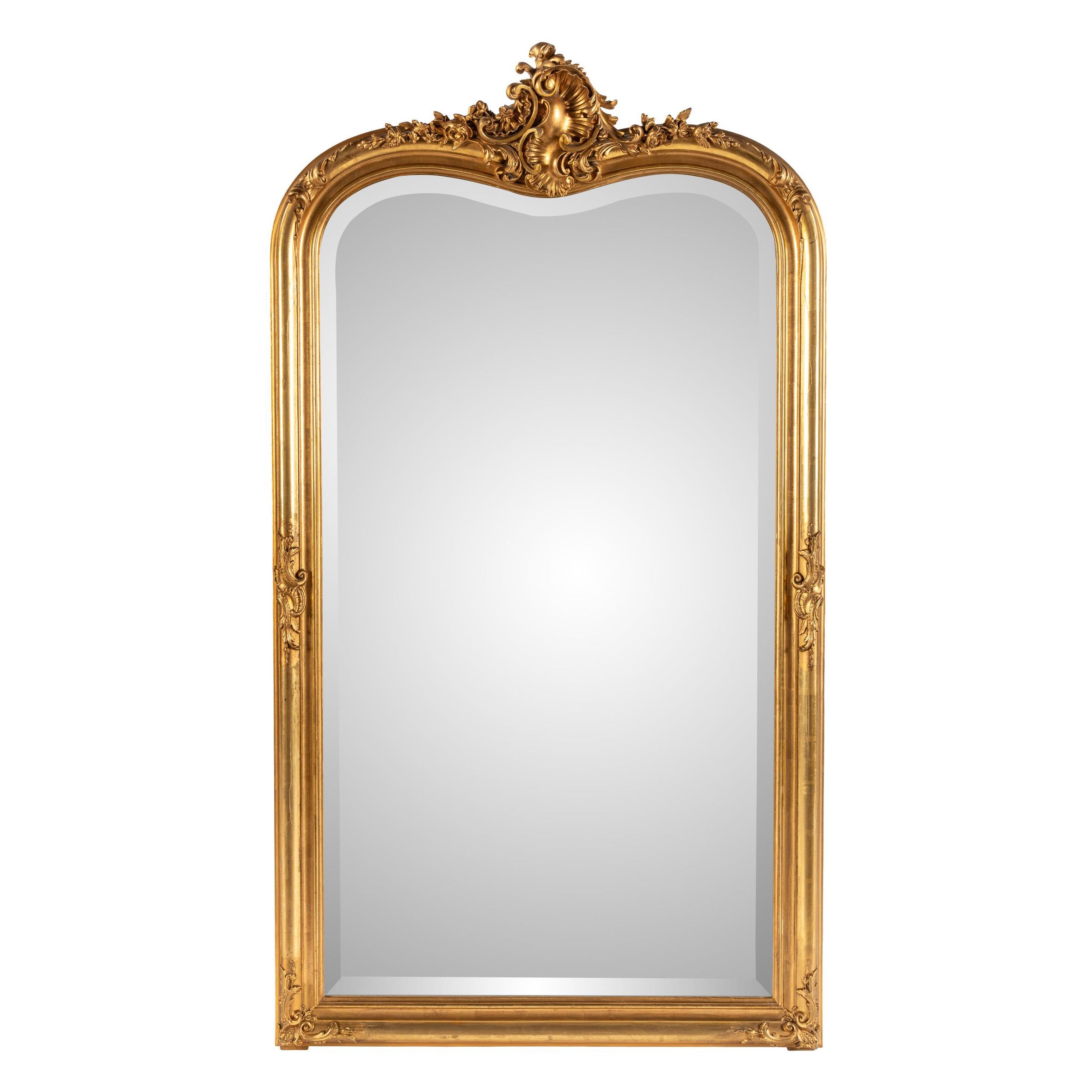 Antico specchio elegante in stile Luigi XV, raro, francese, del XIX secolo, con finitura in foglia d’oro
