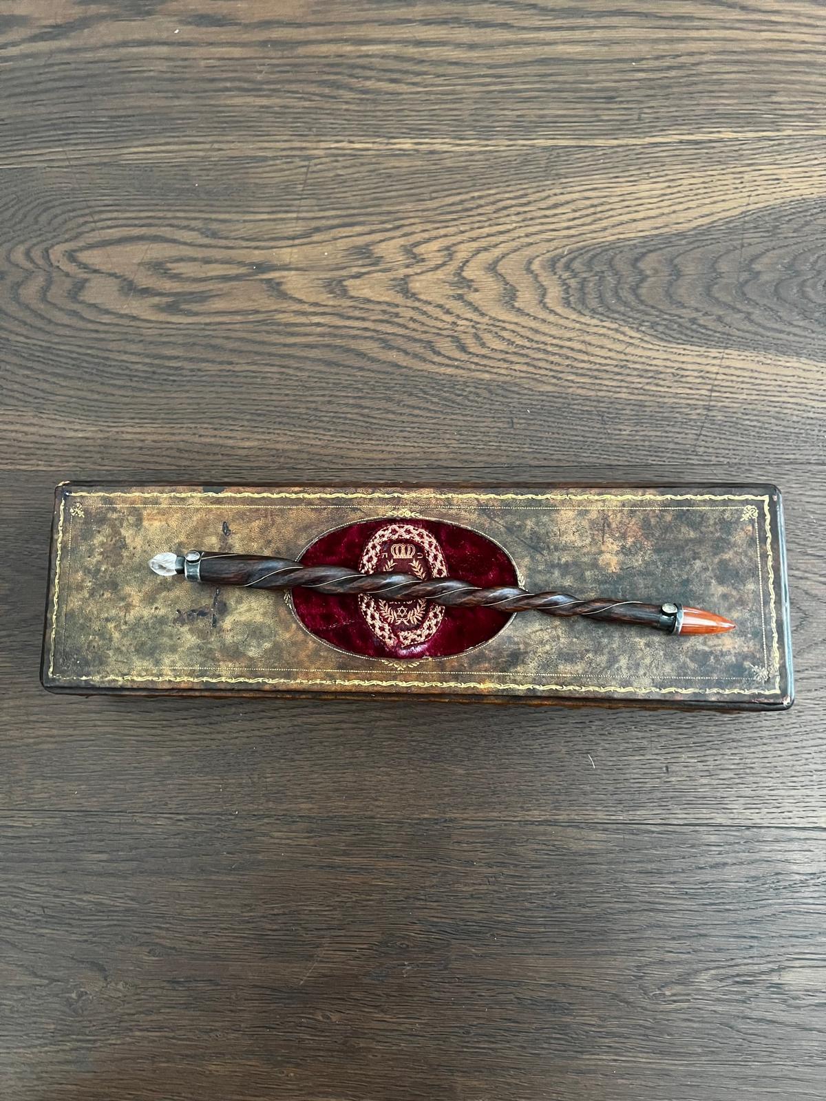 Antique 19th Century Art Deco Judaica Rosewood/Multi-Gemstone Torah Pointer In Excellent Condition For Sale In Doha, QA