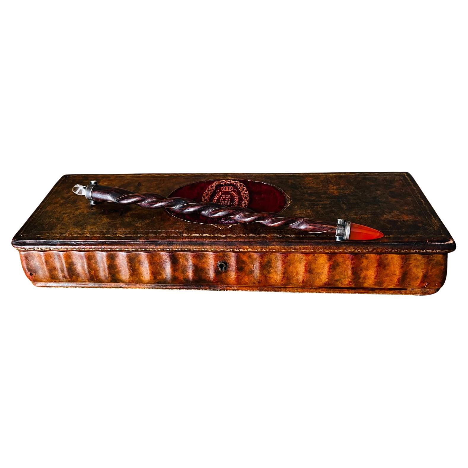 Antique 19th Century Art Deco Judaica Rosewood/Multi-Gemstone Torah Pointer
