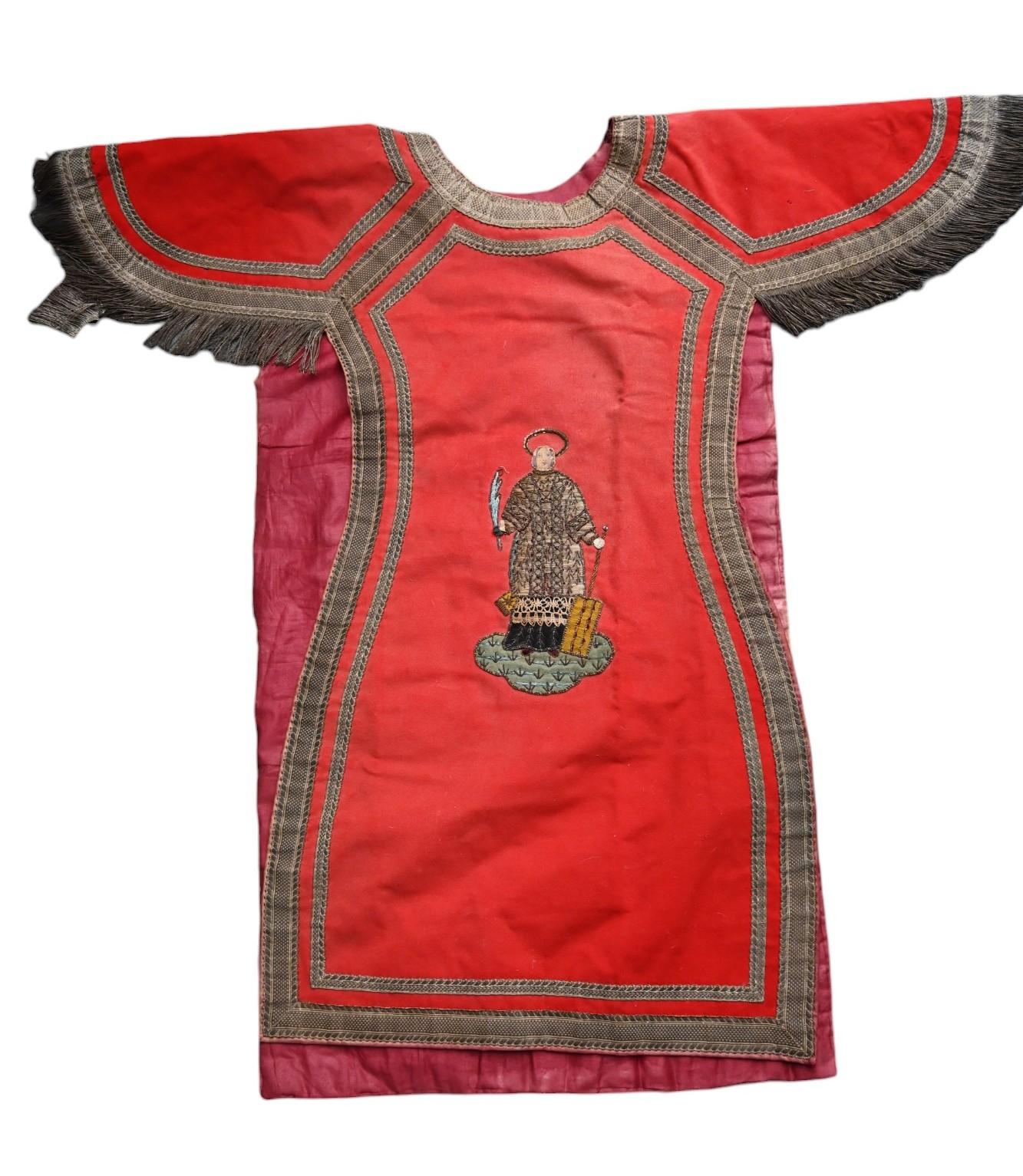 Antique 19th century Red Chasuble And Ornamental Part For Sale 4